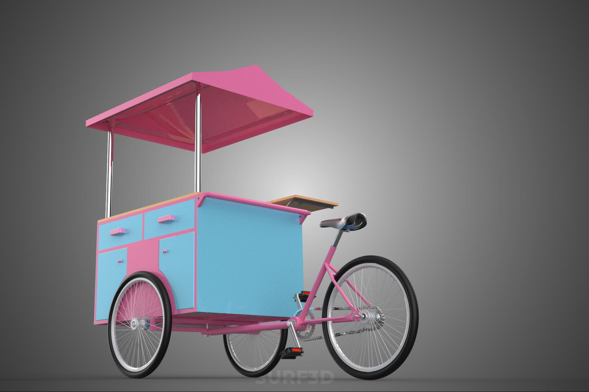 Mobile Ice Cream Bicycle Bike Tricycle Cart Street Vending 3D Model