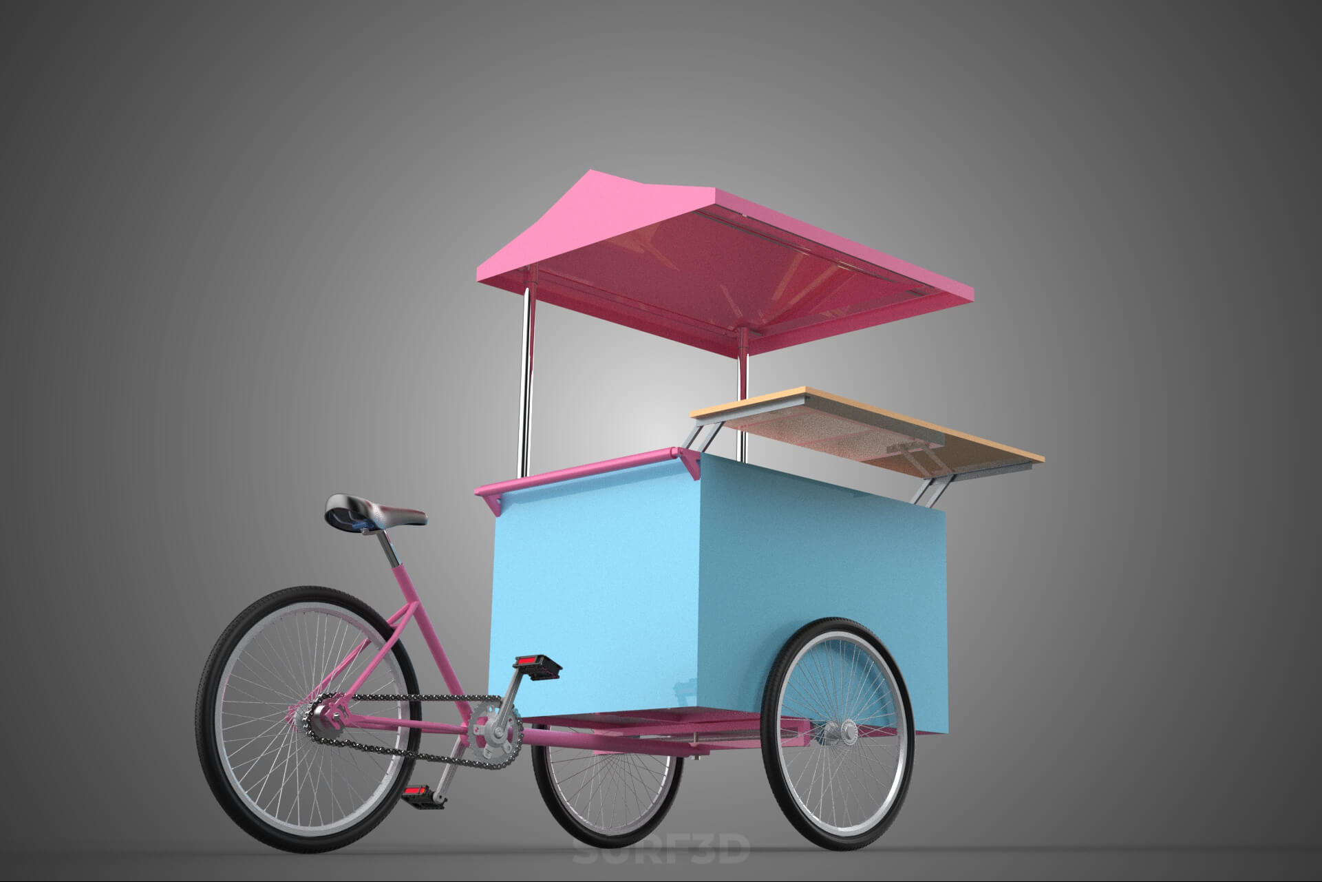 Mobile Ice Cream Bicycle Bike Tricycle Cart Street Vending 3D Model