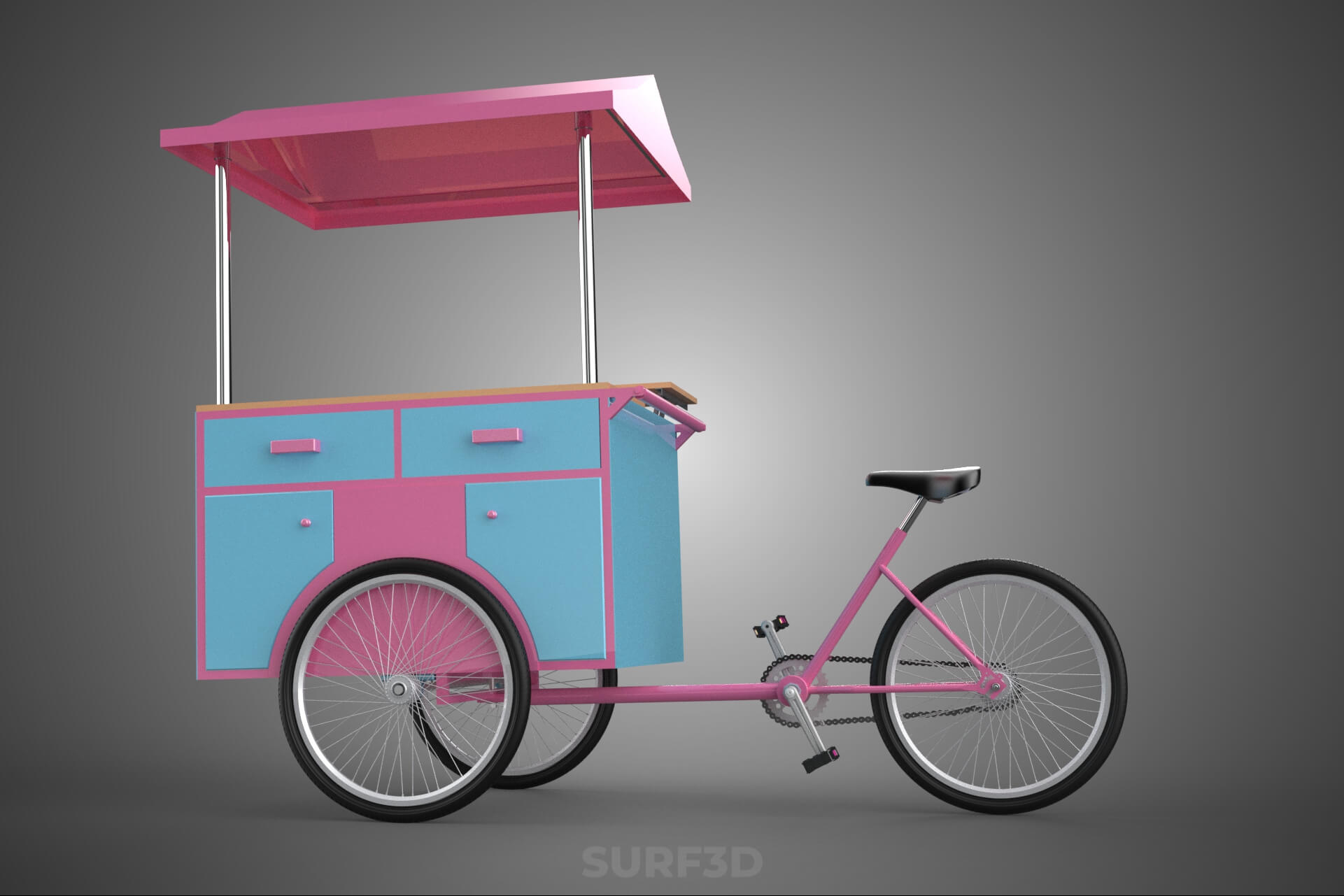 Mobile Ice Cream Bicycle Bike Tricycle Cart Street Vending 3D Model