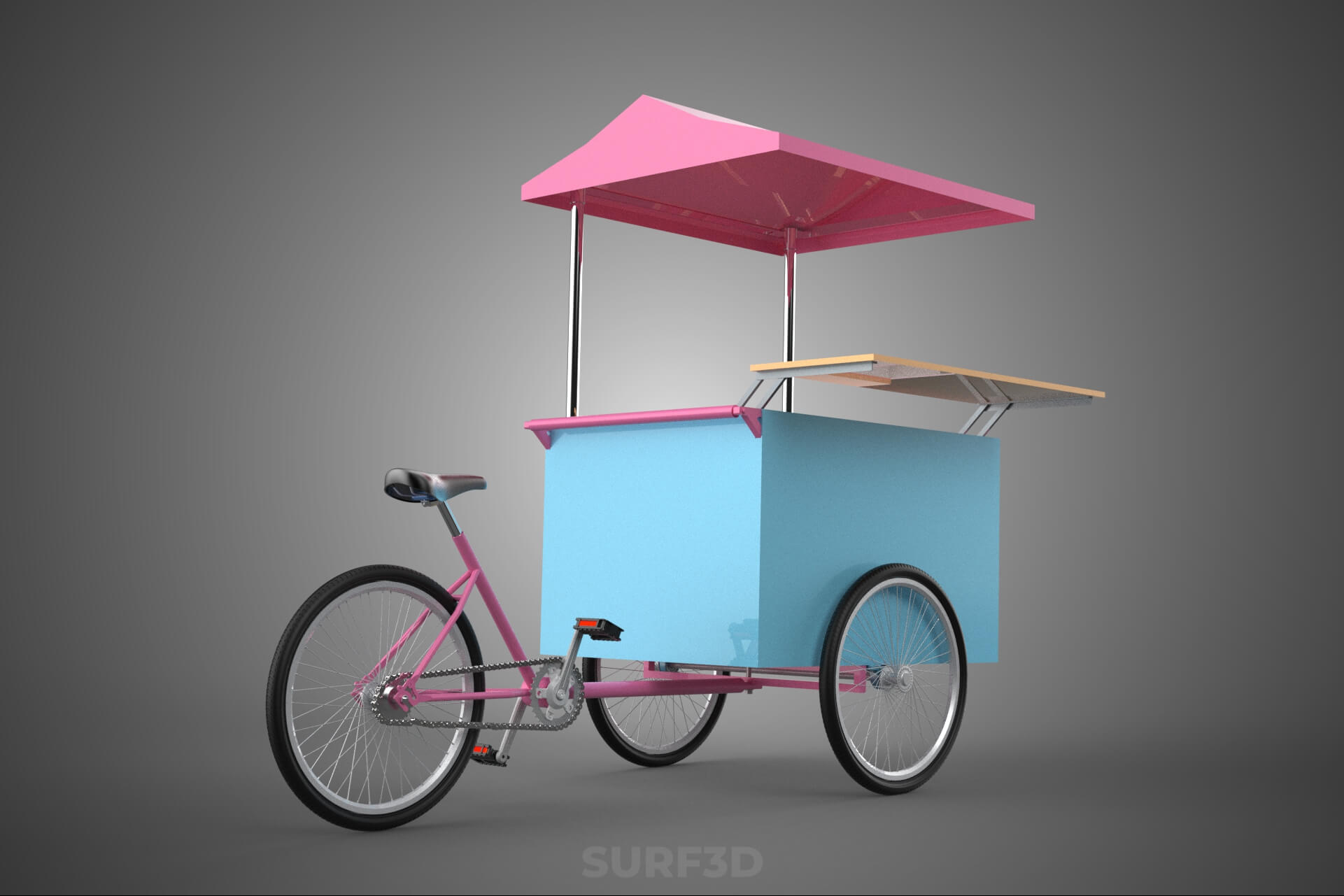 Mobile Ice Cream Bicycle Bike Tricycle Cart Street Vending 3D Model