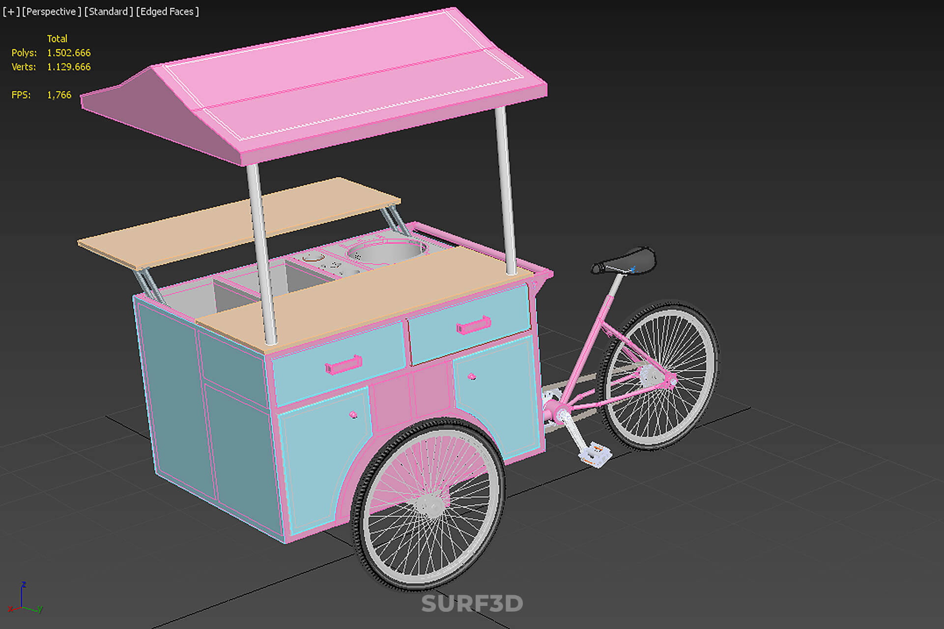 Mobile Ice Cream Bicycle Bike Tricycle Cart Street Vending 3D Model