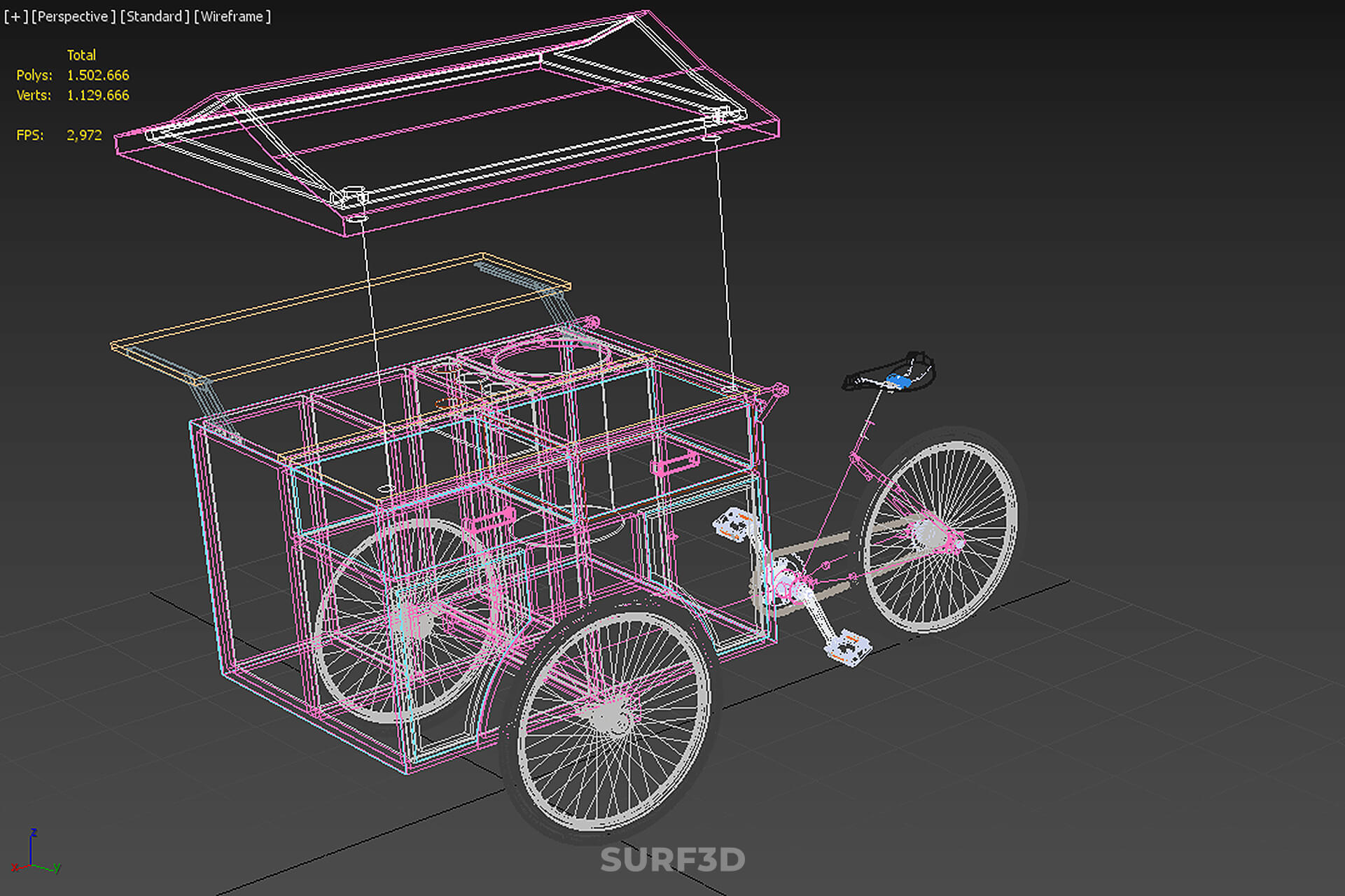 Mobile Ice Cream Bicycle Bike Tricycle Cart Street Vending 3D Model