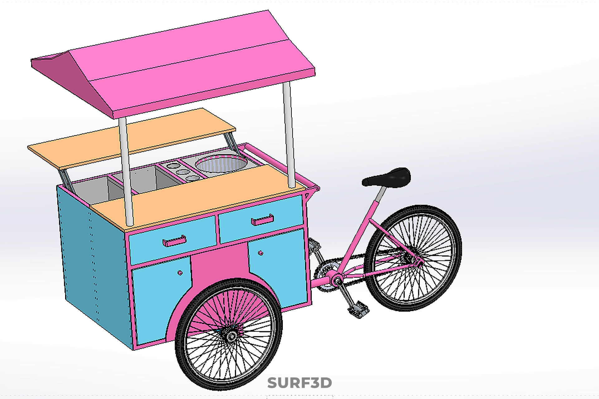 Mobile Ice Cream Bicycle Bike Tricycle Cart Street Vending 3D Model