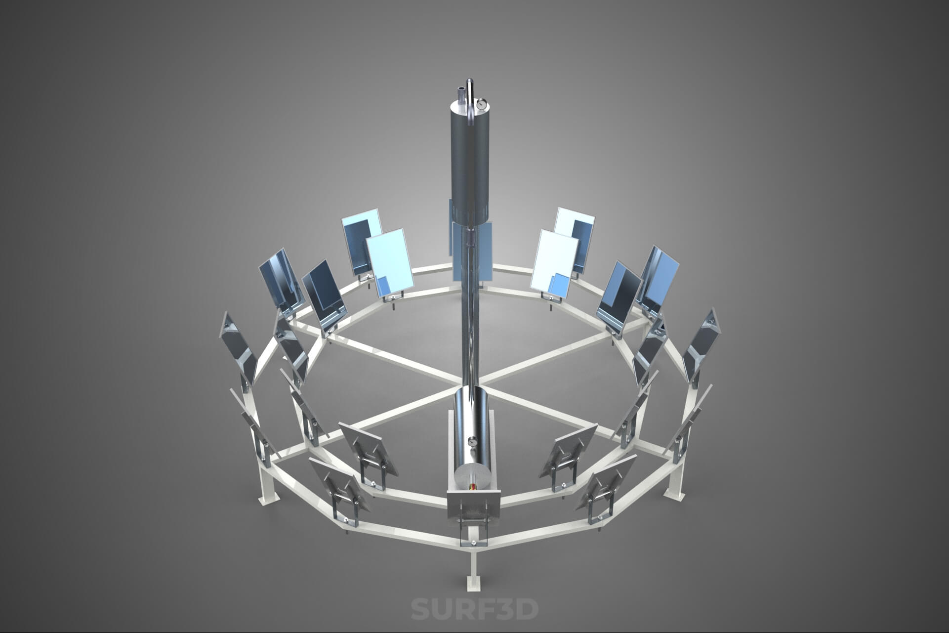Solar Power Tower Thermal Energy Plant Heliostat Mirror Sun 3D Model