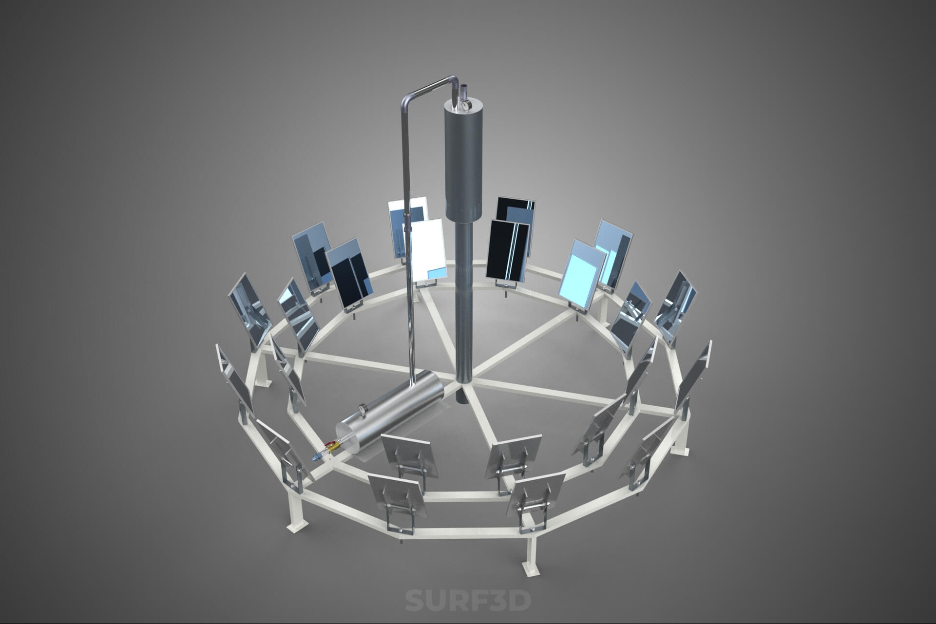 Solar Power Tower Thermal Energy Plant Heliostat Mirror Sun 3D Model
