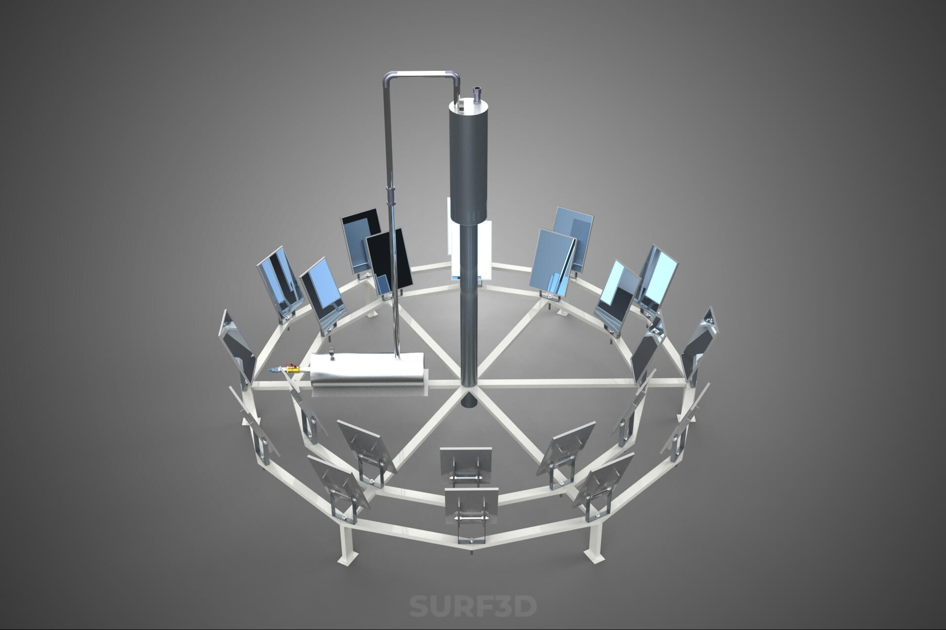 Solar Power Tower Thermal Energy Plant Heliostat Mirror Sun 3D Model