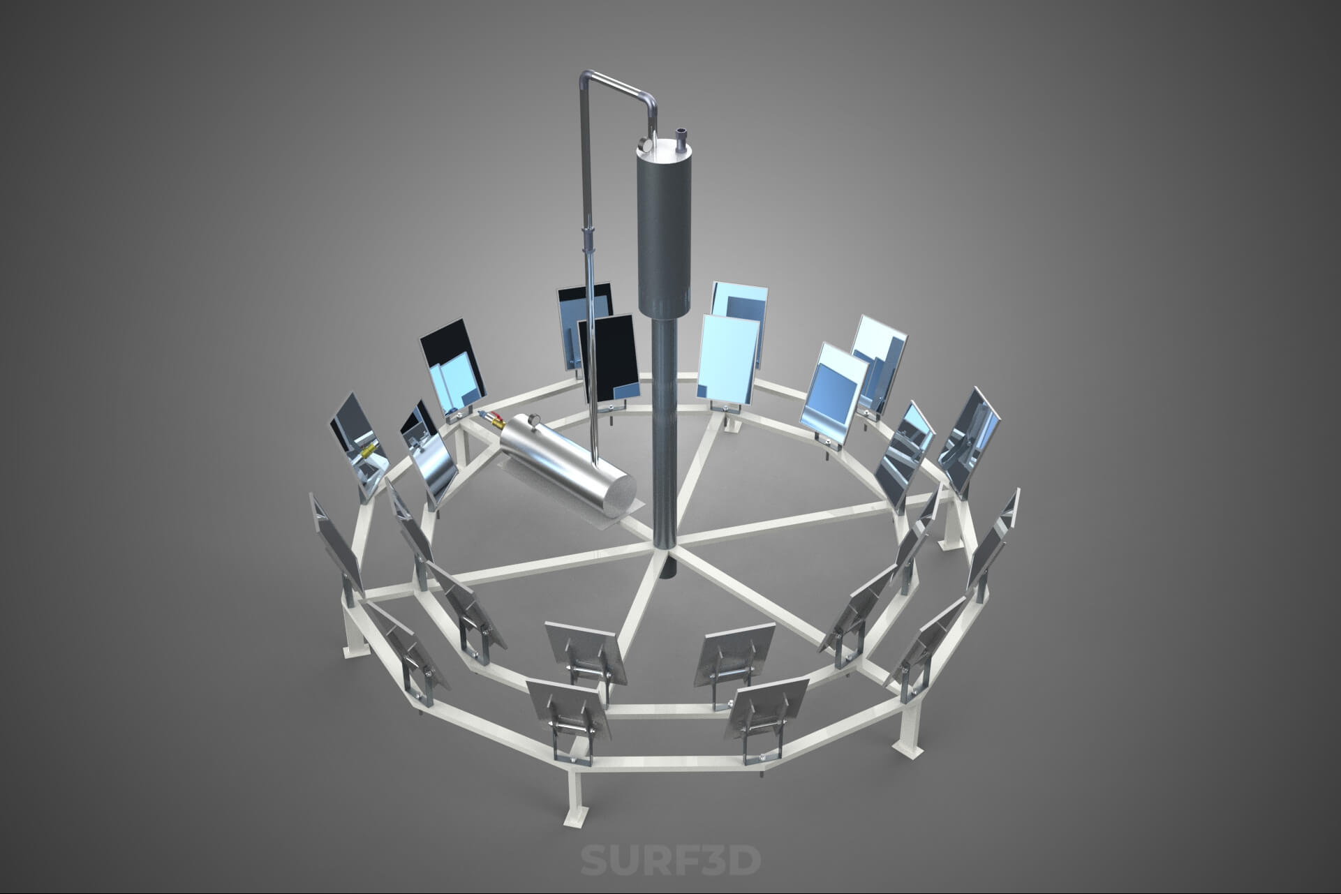 Solar Power Tower Thermal Energy Plant Heliostat Mirror Sun 3D Model