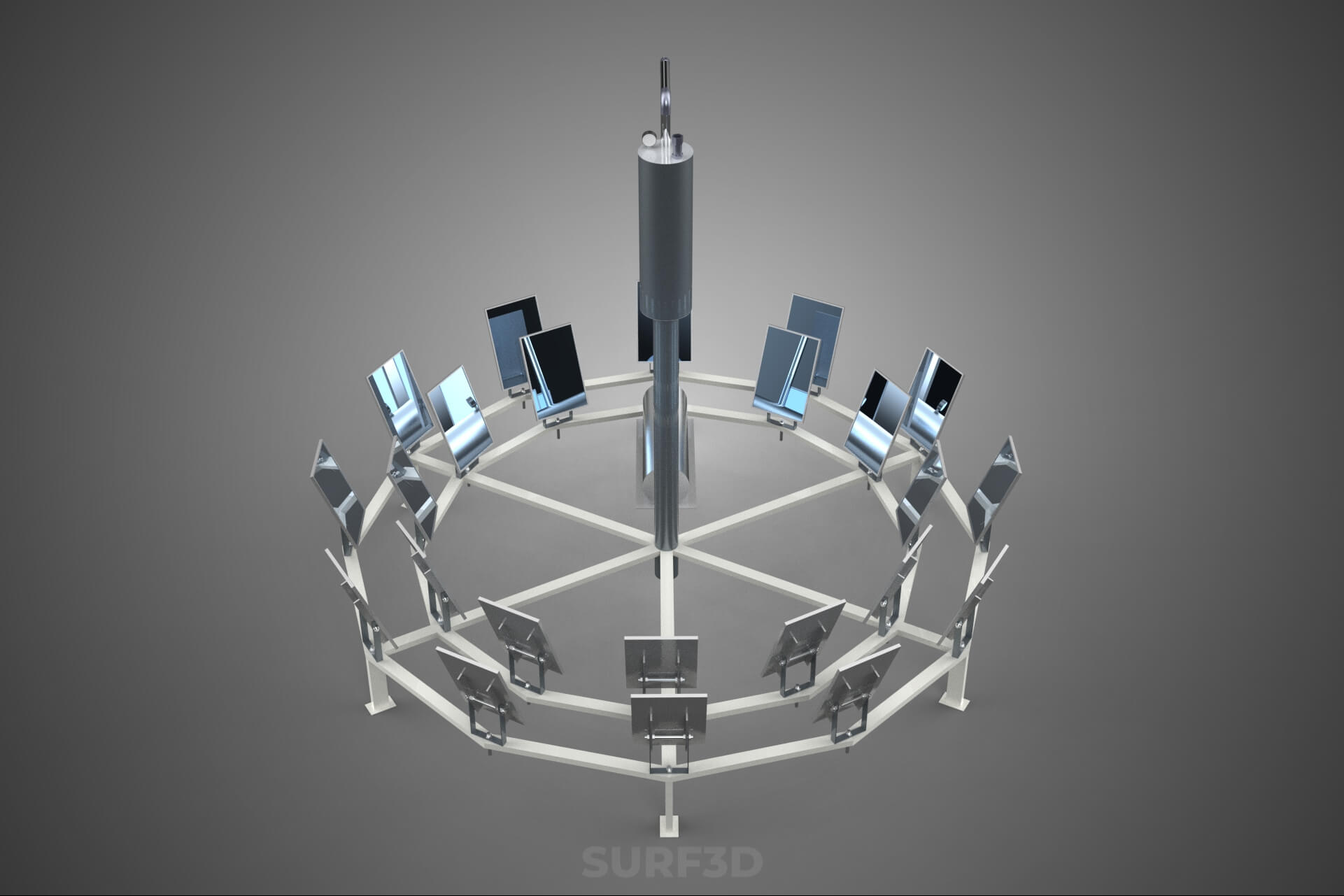 Solar Power Tower Thermal Energy Plant Heliostat Mirror Sun 3D Model