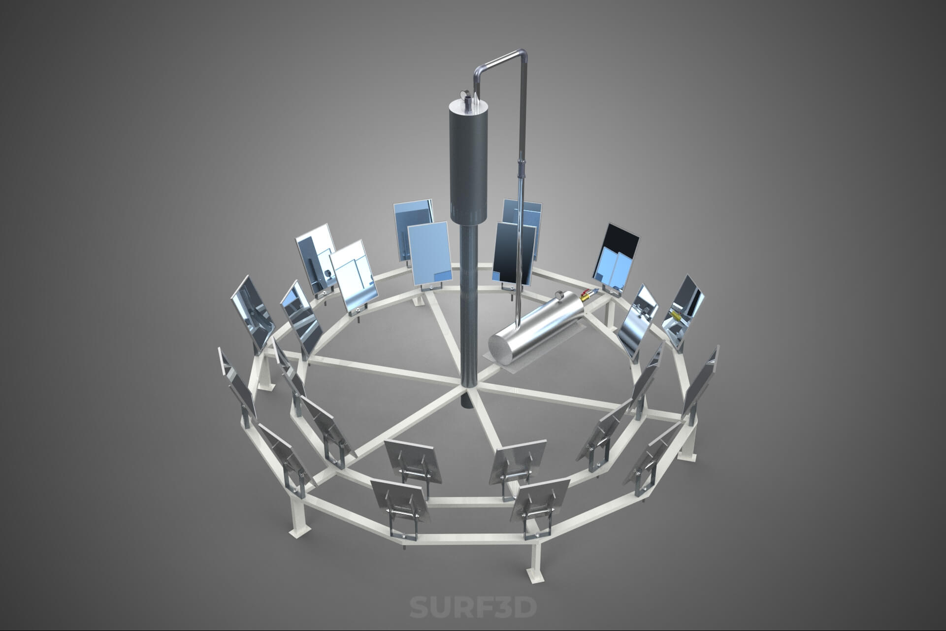 Solar Power Tower Thermal Energy Plant Heliostat Mirror Sun 3D Model