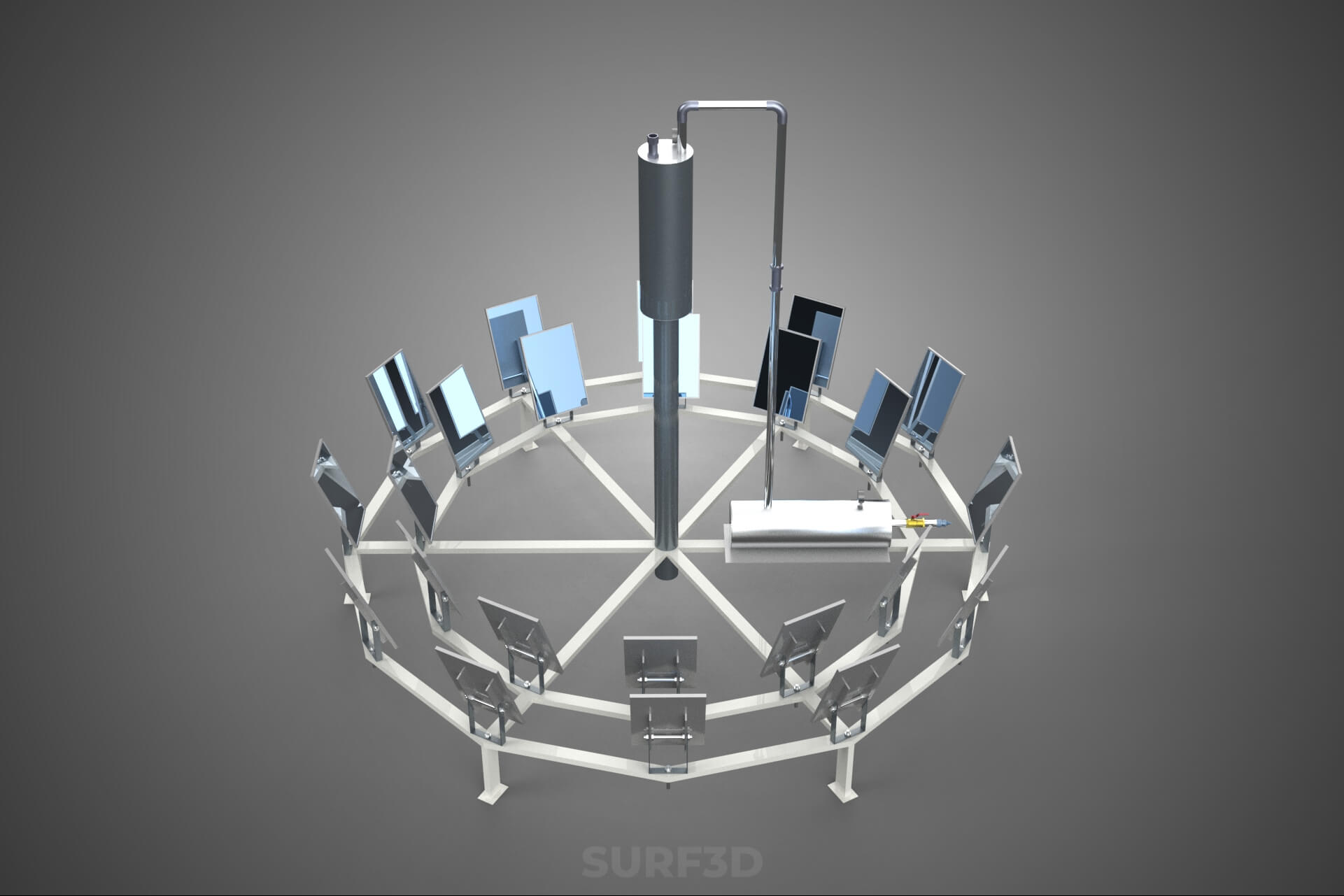 Solar Power Tower Thermal Energy Plant Heliostat Mirror Sun 3D Model