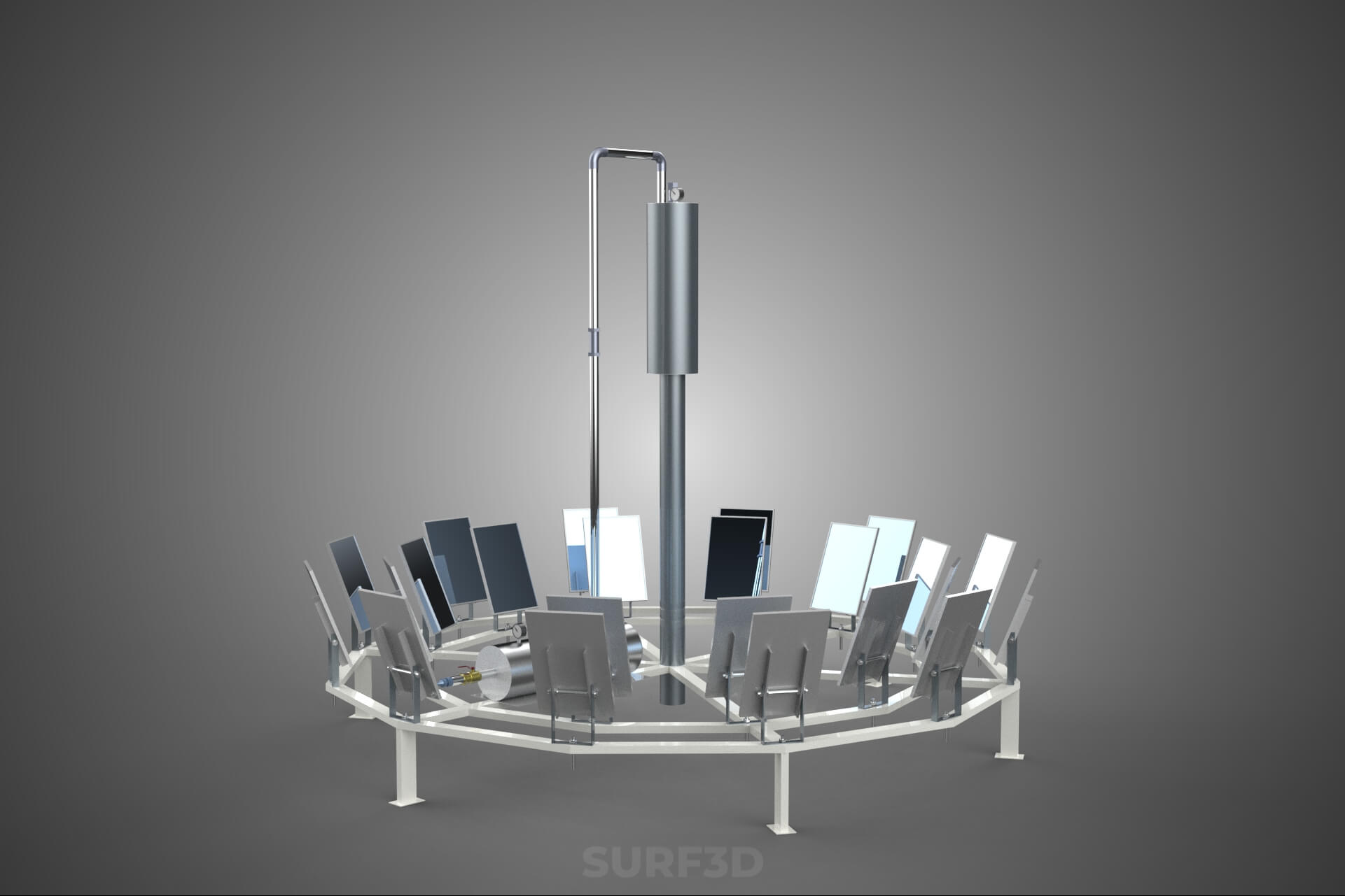 Solar Power Tower Thermal Energy Plant Heliostat Mirror Sun 3D Model