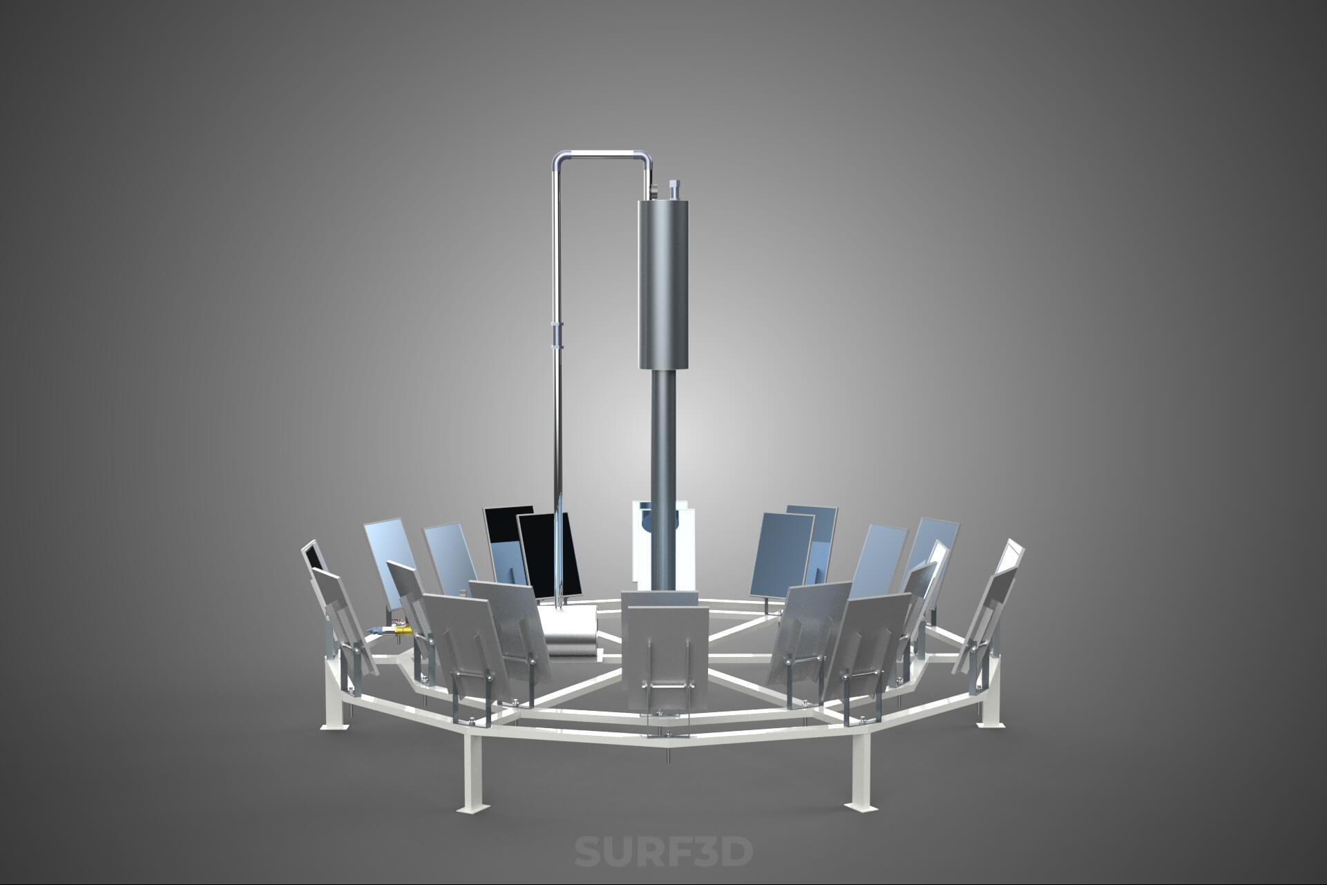 Solar Power Tower Thermal Energy Plant Heliostat Mirror Sun 3D Model