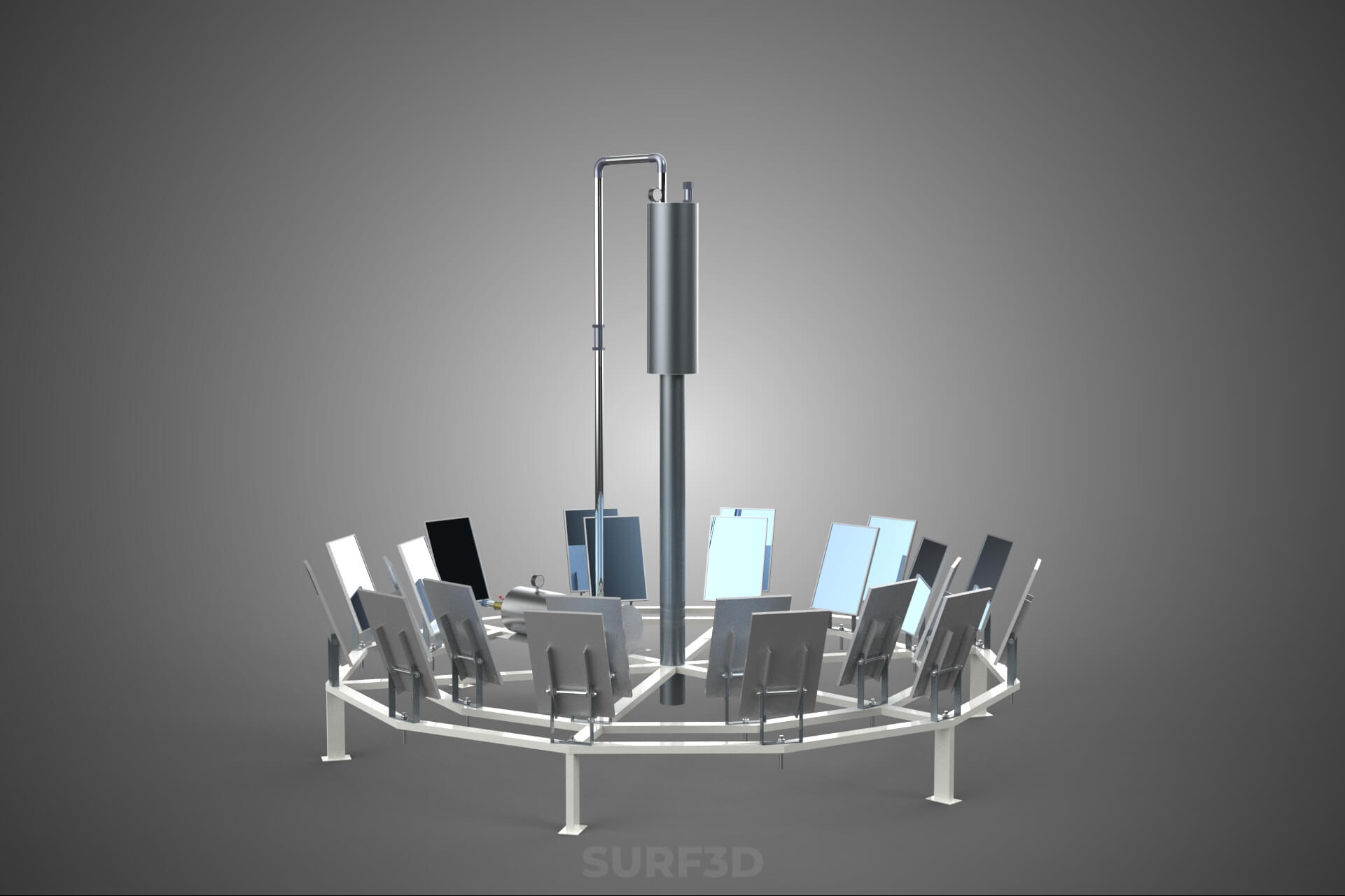 Solar Power Tower Thermal Energy Plant Heliostat Mirror Sun 3D Model