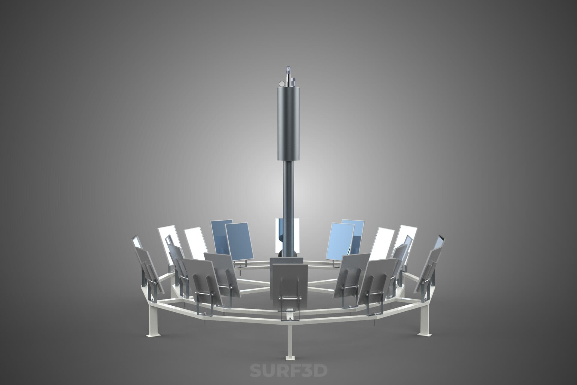 Solar Power Tower Thermal Energy Plant Heliostat Mirror Sun 3D Model