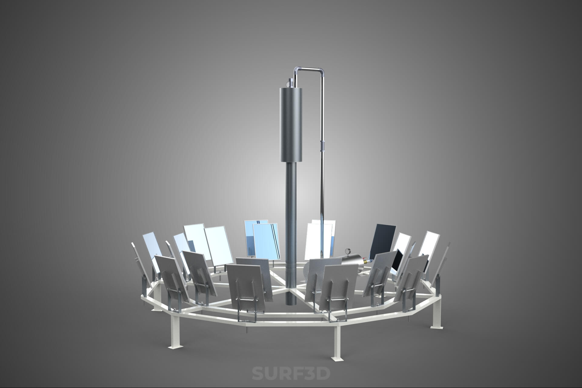 Solar Power Tower Thermal Energy Plant Heliostat Mirror Sun 3D Model