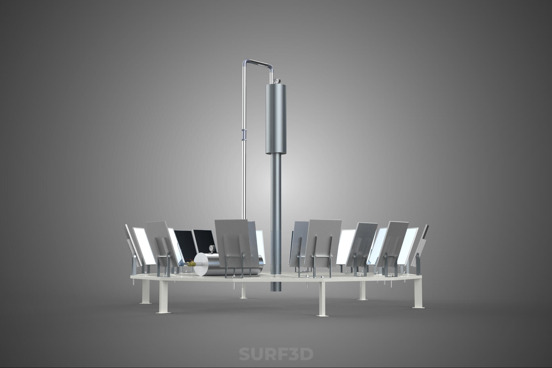 Solar Power Tower Thermal Energy Plant Heliostat Mirror Sun 3D Model