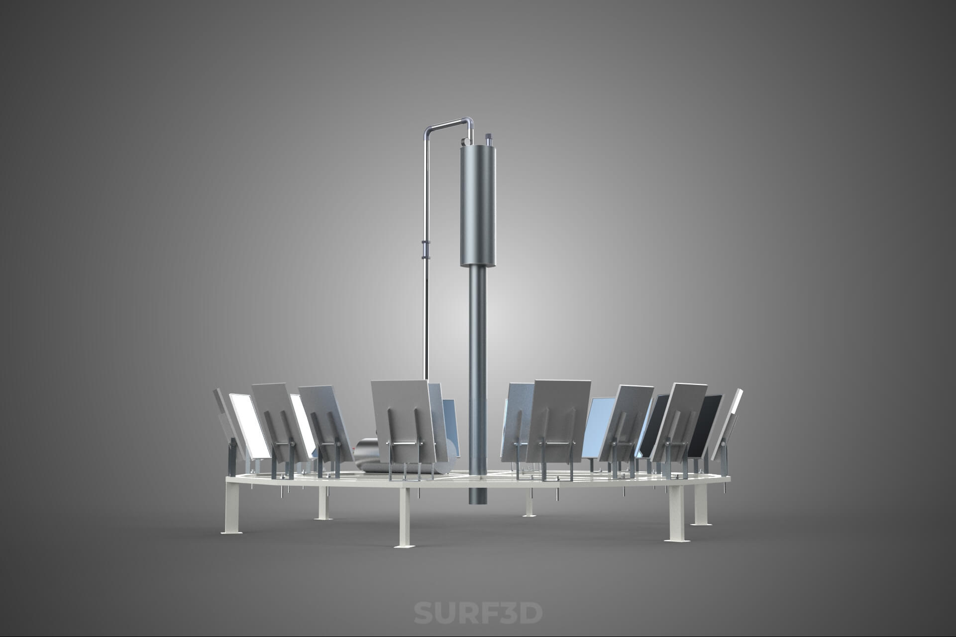 Solar Power Tower Thermal Energy Plant Heliostat Mirror Sun 3D Model