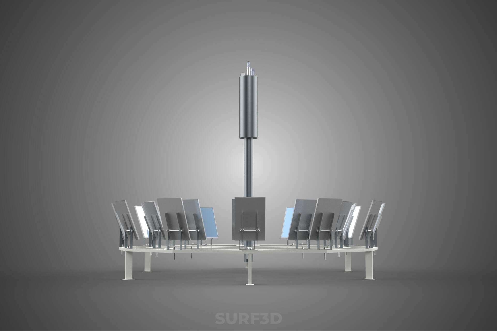 Solar Power Tower Thermal Energy Plant Heliostat Mirror Sun 3D Model