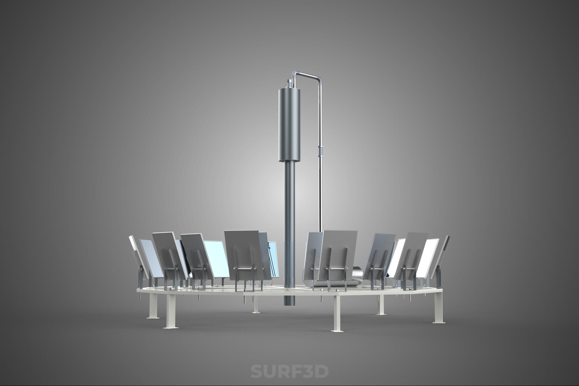 Solar Power Tower Thermal Energy Plant Heliostat Mirror Sun 3D Model