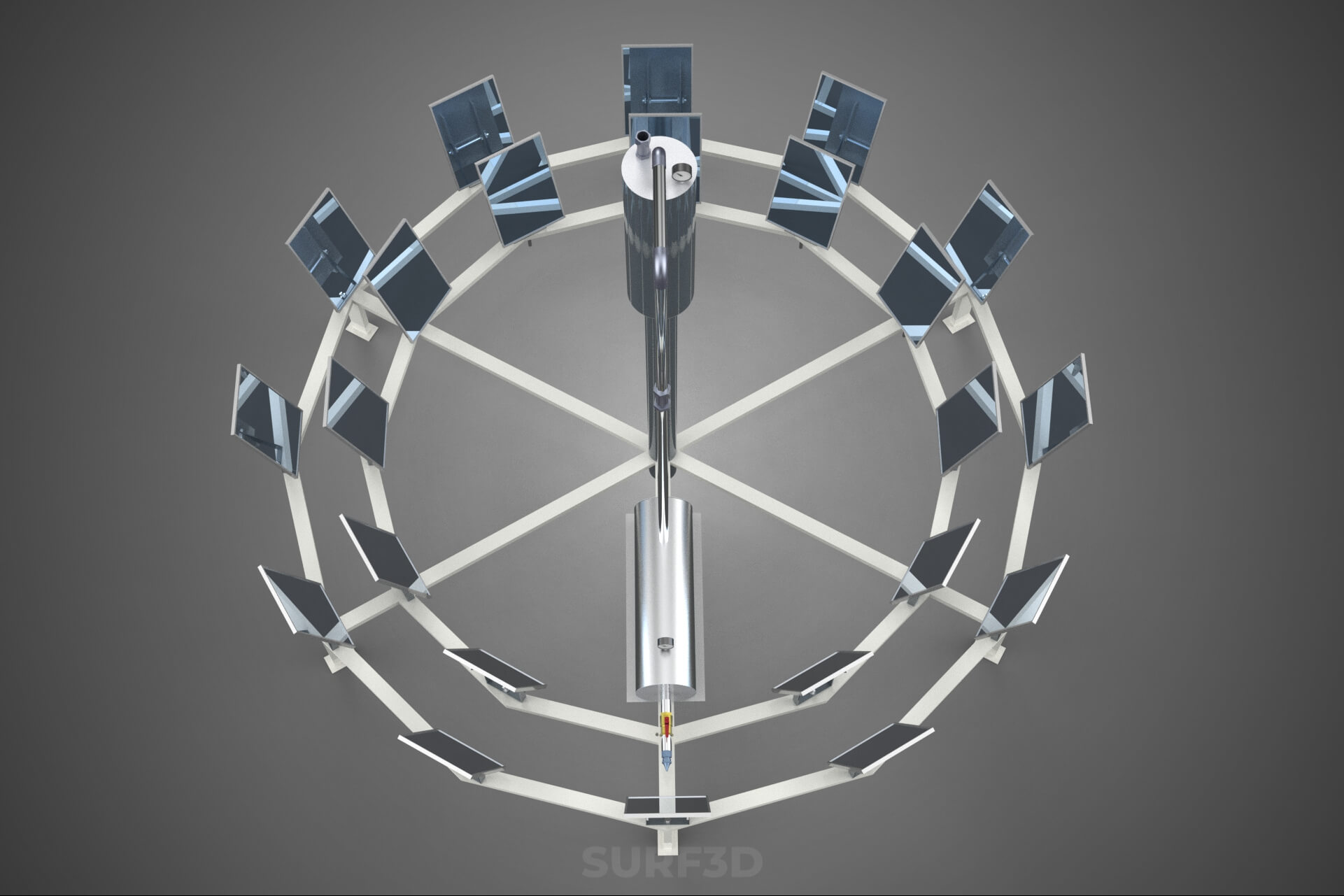 Solar Power Tower Thermal Energy Plant Heliostat Mirror Sun 3D Model