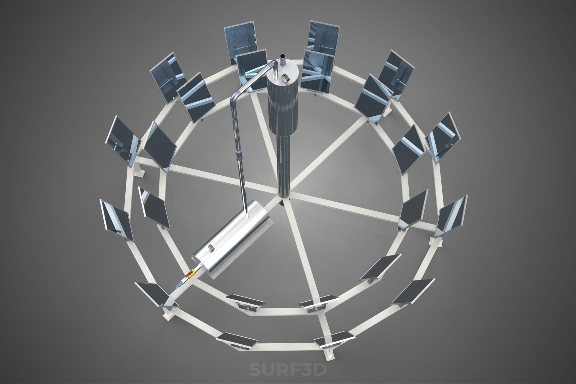 Solar Power Tower Thermal Energy Plant Heliostat Mirror Sun 3D Model