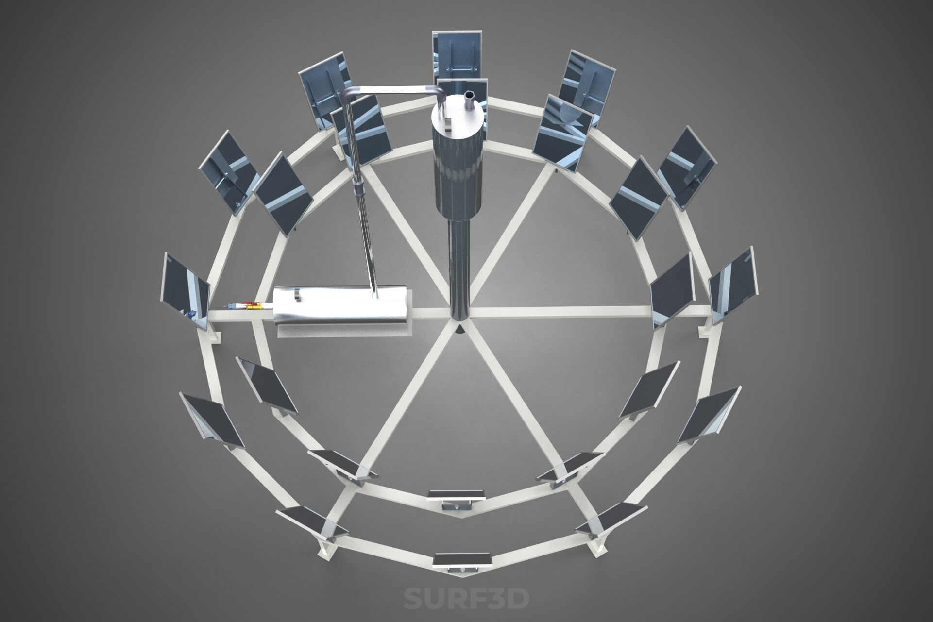 Solar Power Tower Thermal Energy Plant Heliostat Mirror Sun 3D Model