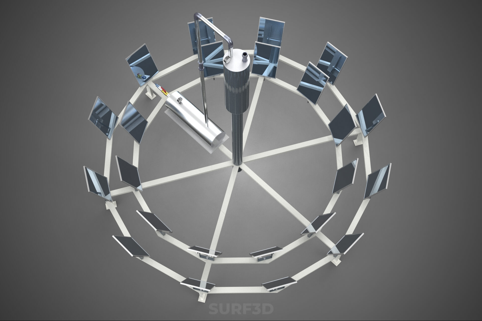 Solar Power Tower Thermal Energy Plant Heliostat Mirror Sun 3D Model