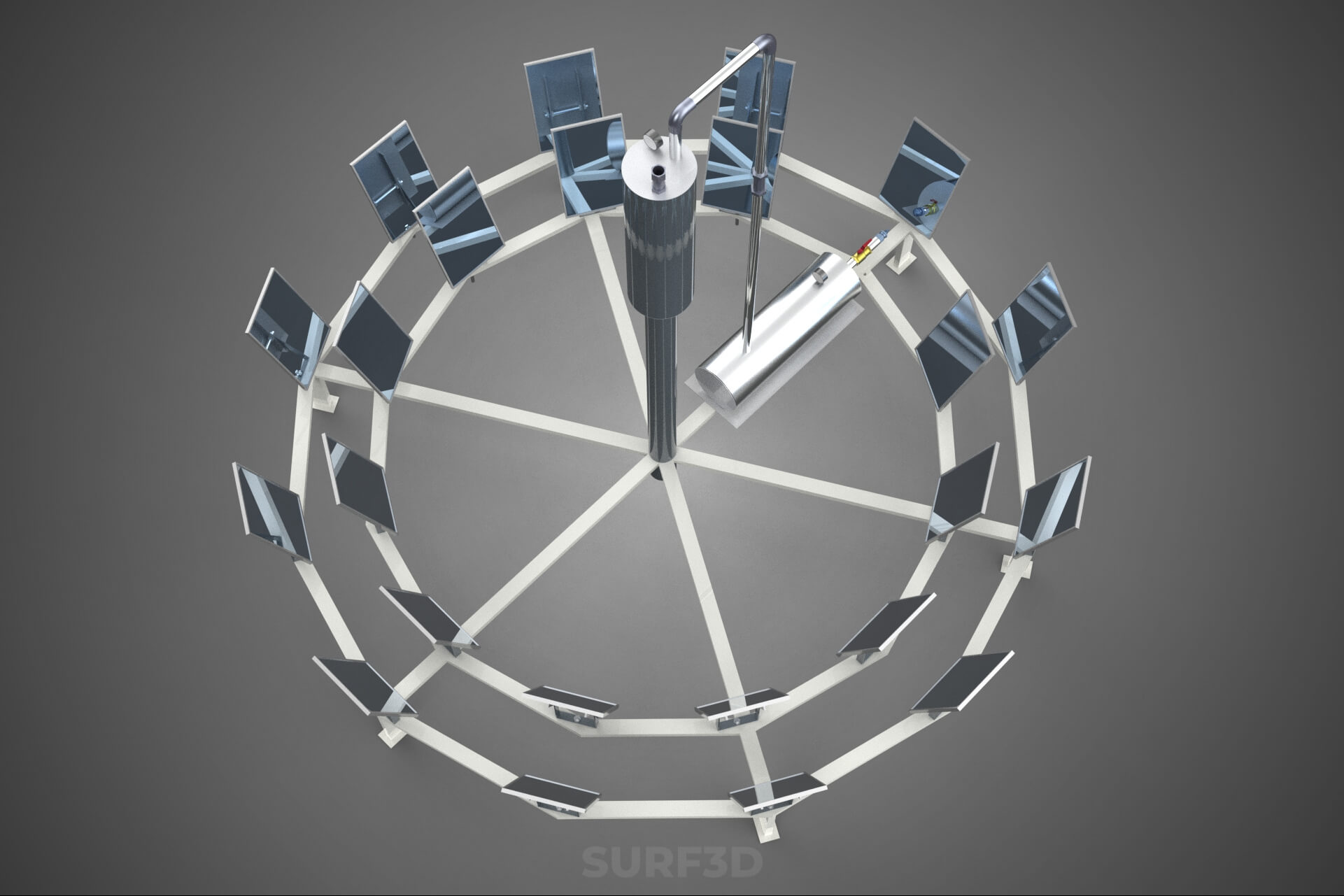 Solar Power Tower Thermal Energy Plant Heliostat Mirror Sun 3D Model