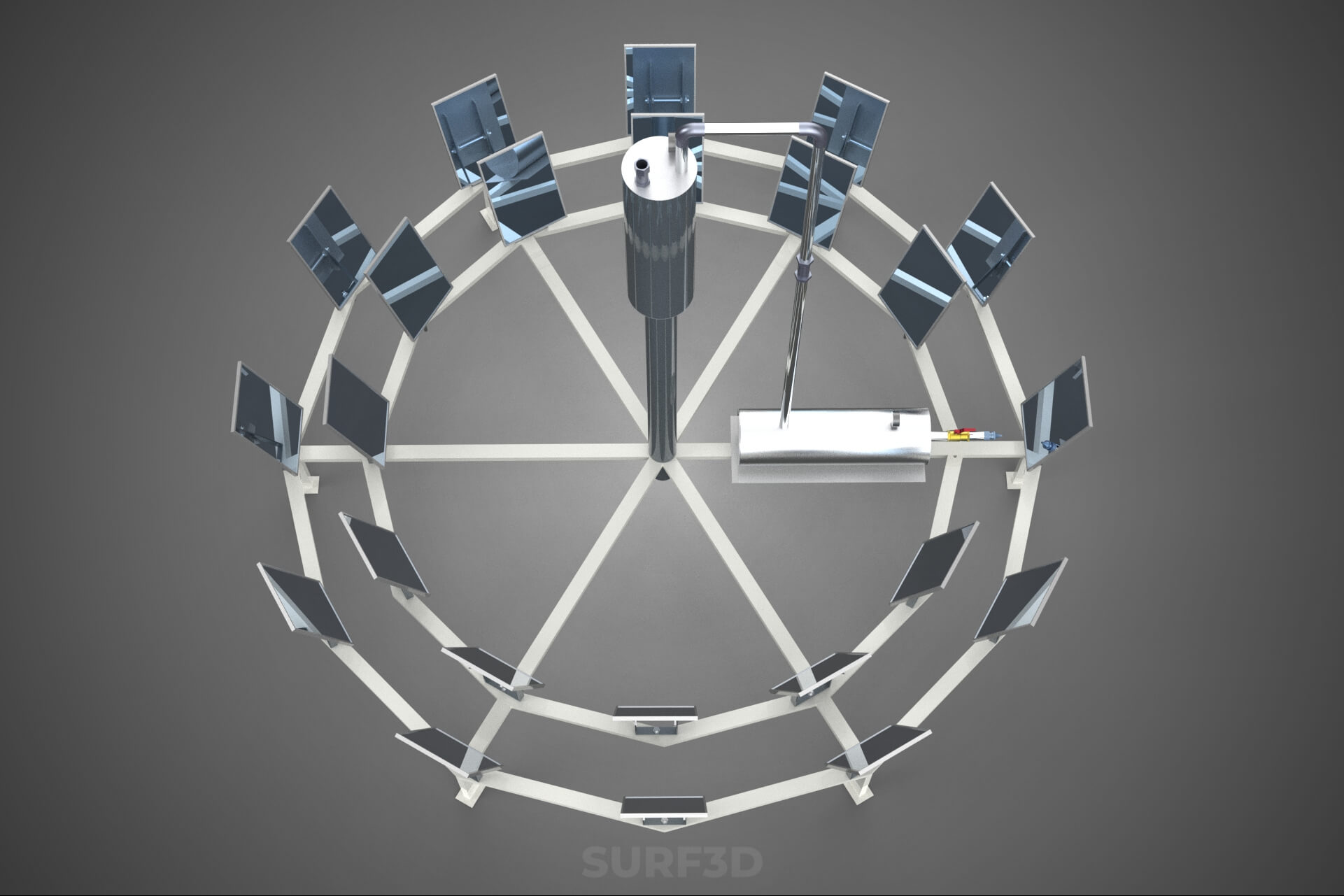 Solar Power Tower Thermal Energy Plant Heliostat Mirror Sun 3D Model