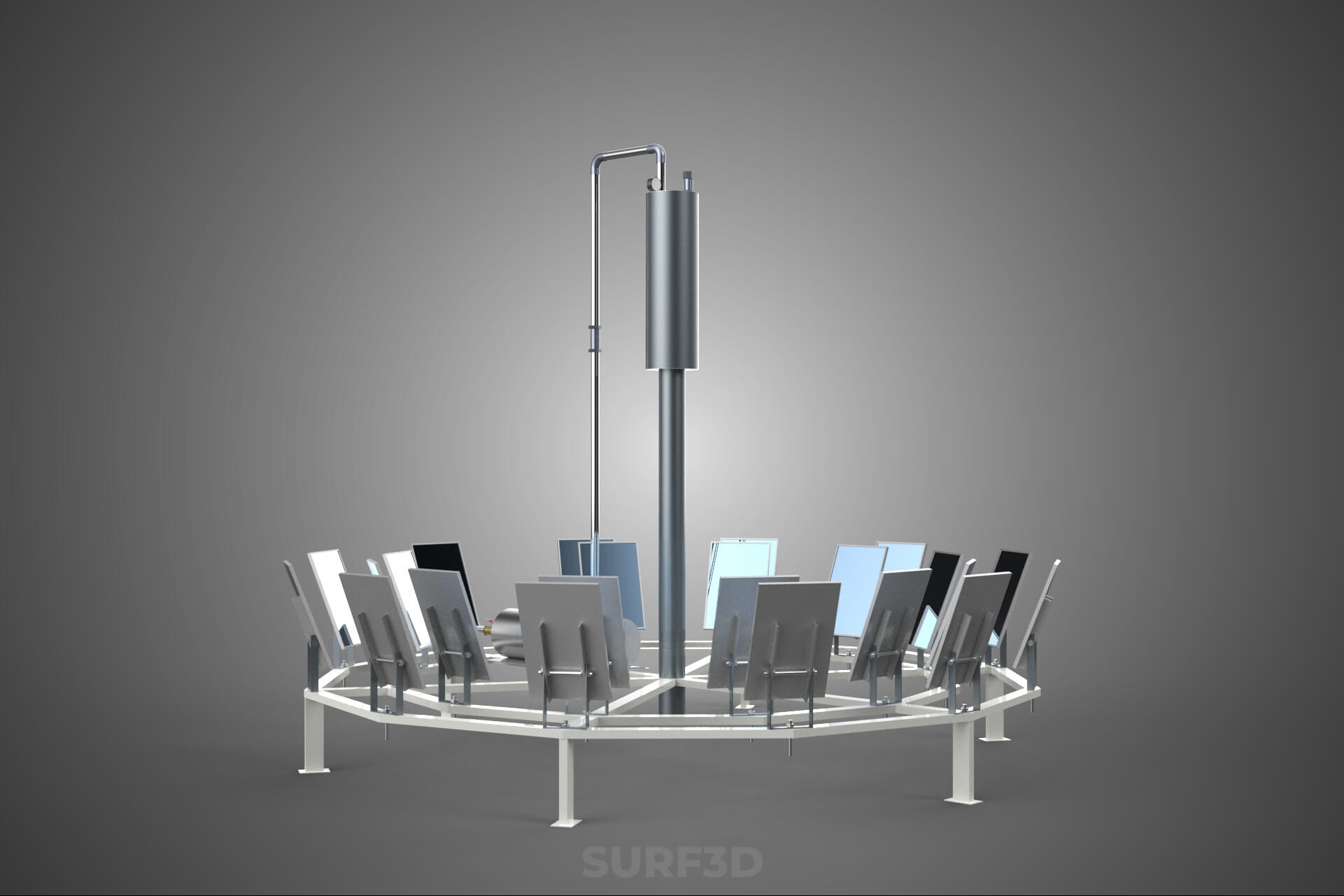 Solar Power Tower Thermal Energy Plant Heliostat Mirror Sun 3D Model