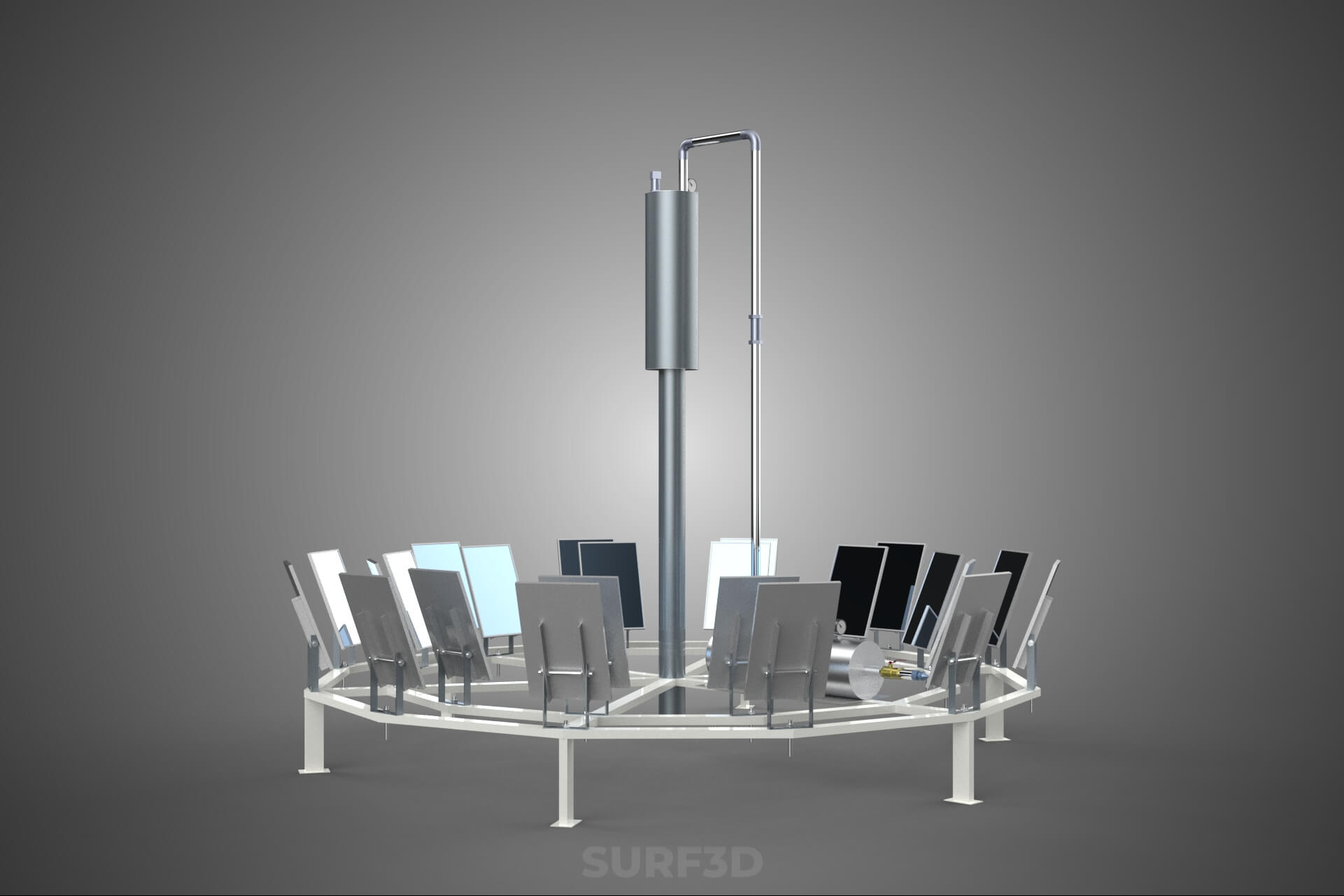 Solar Power Tower Thermal Energy Plant Heliostat Mirror Sun 3D Model
