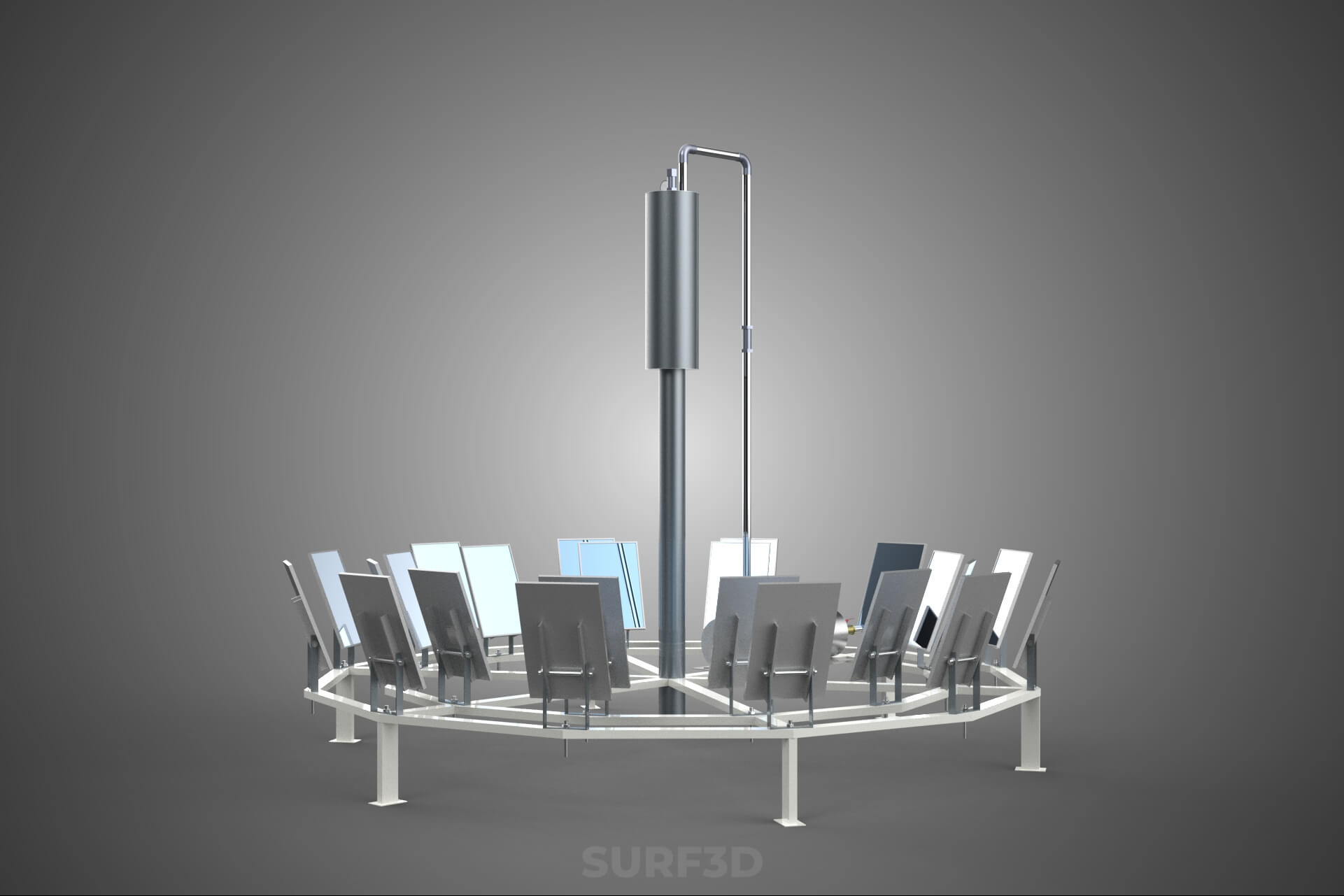 Solar Power Tower Thermal Energy Plant Heliostat Mirror Sun 3D Model