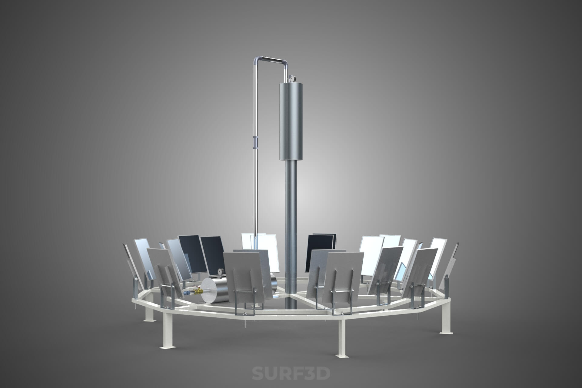Solar Power Tower Thermal Energy Plant Heliostat Mirror Sun 3D Model
