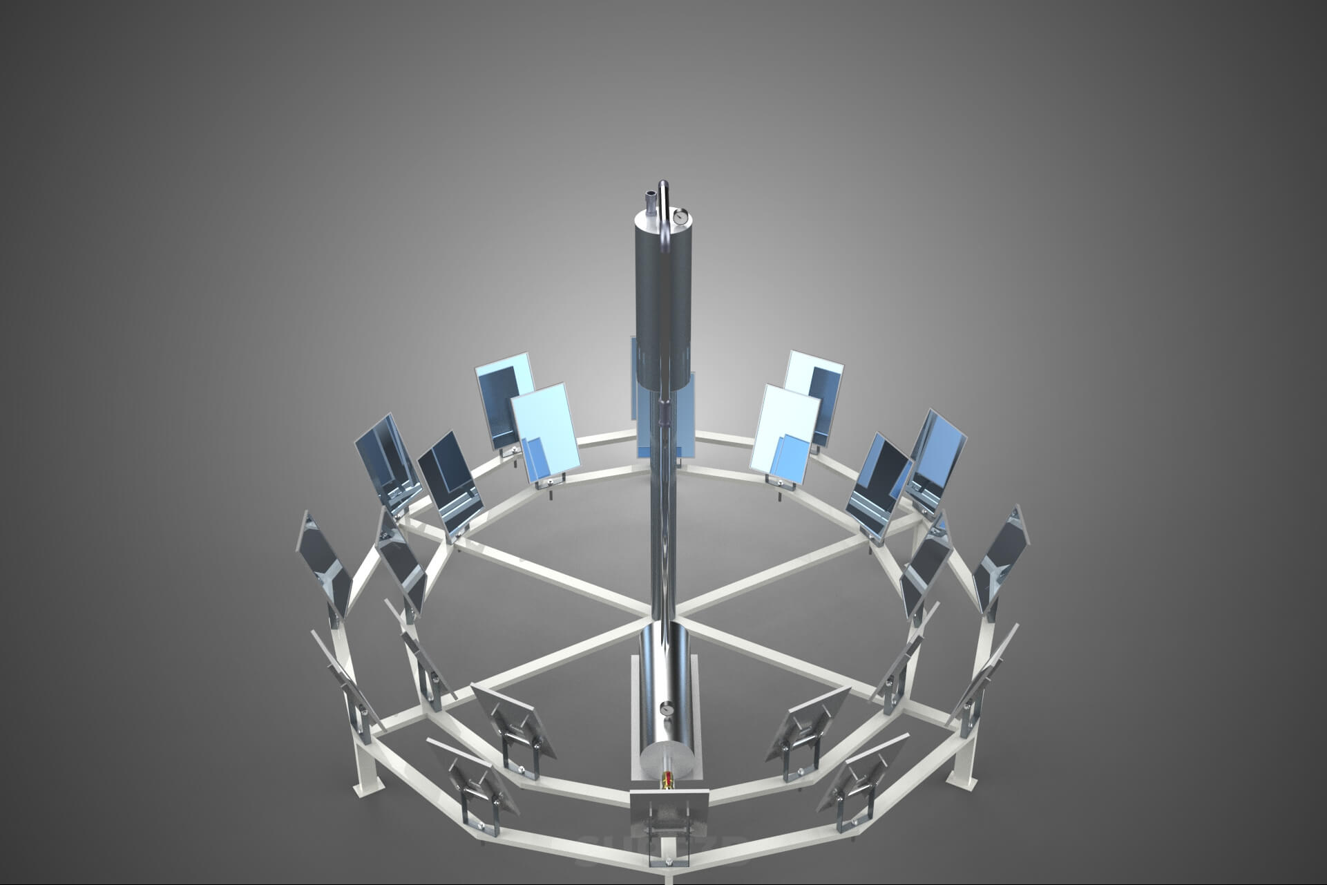 Solar Power Tower Thermal Energy Plant Heliostat Mirror Sun 3D Model