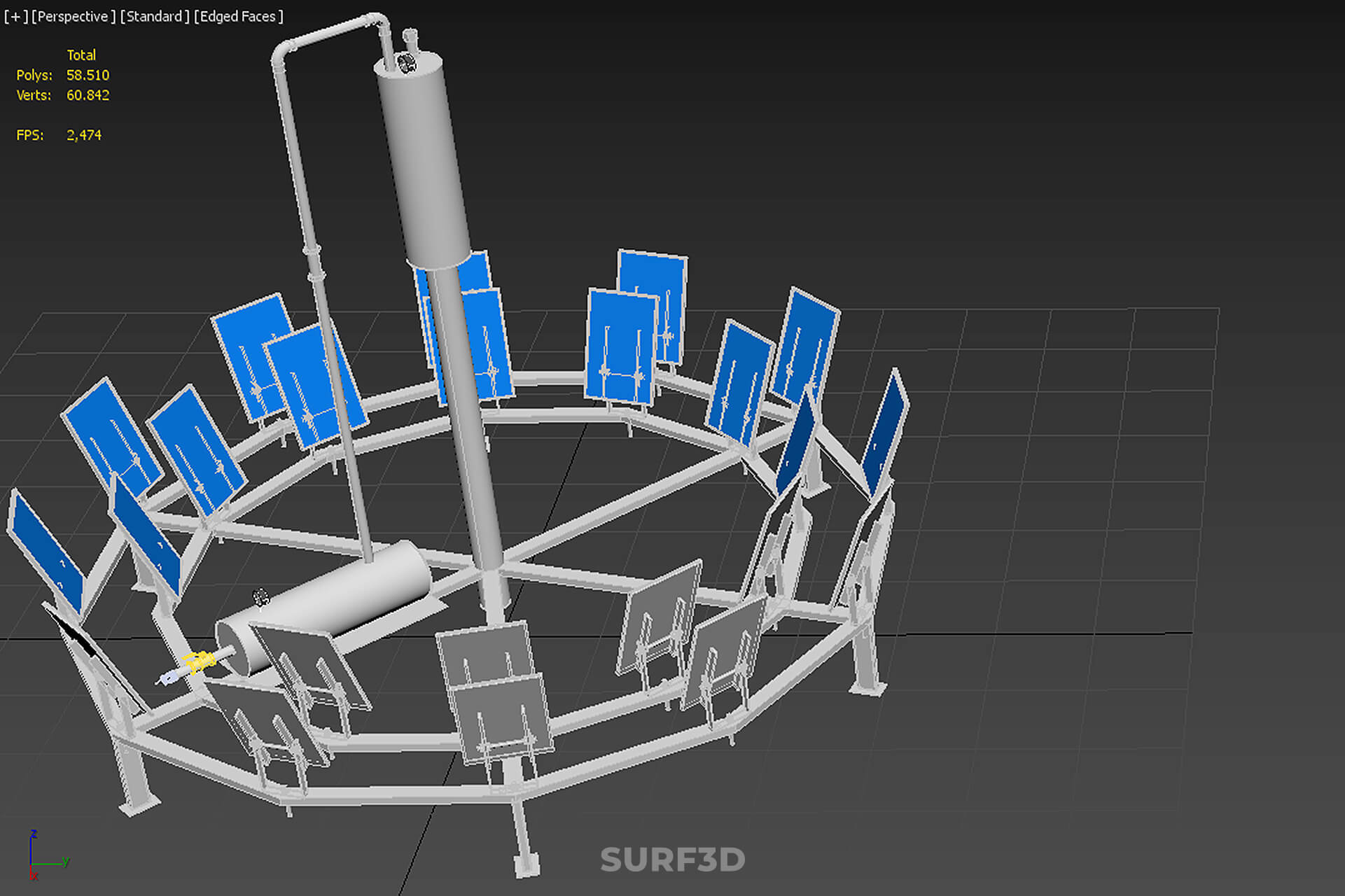Solar Power Tower Thermal Energy Plant Heliostat Mirror Sun 3D Model