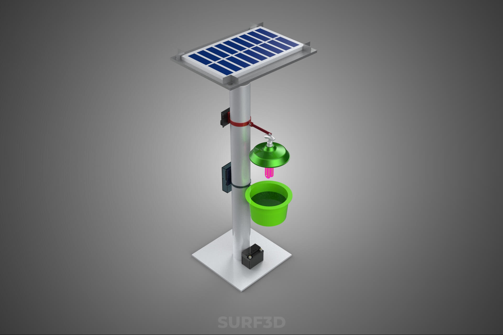 Solar Powered UV LED Light Lamp Insect Trap Pest Bug Catcher 3D Model