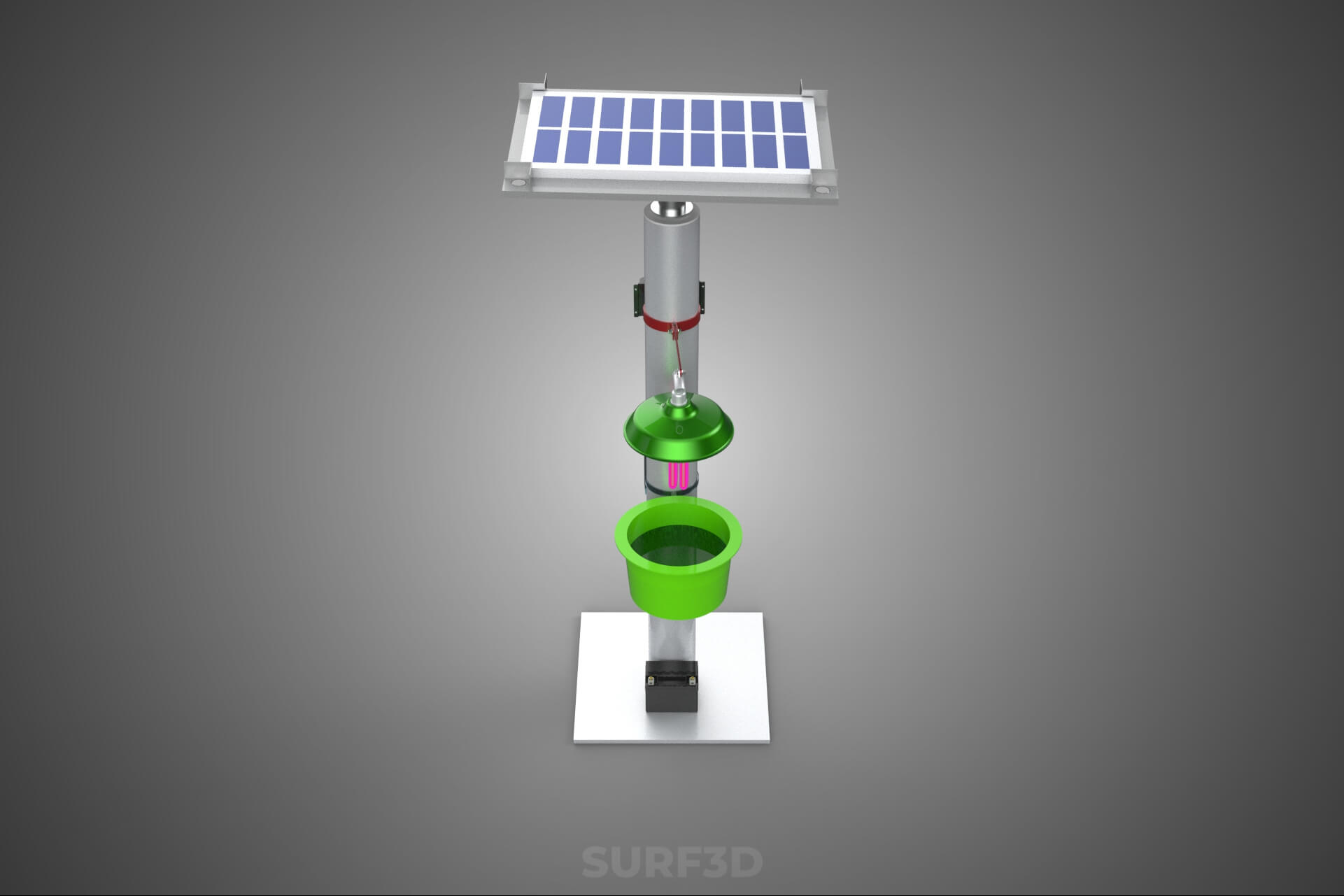 Solar Powered UV LED Light Lamp Insect Trap Pest Bug Catcher 3D Model