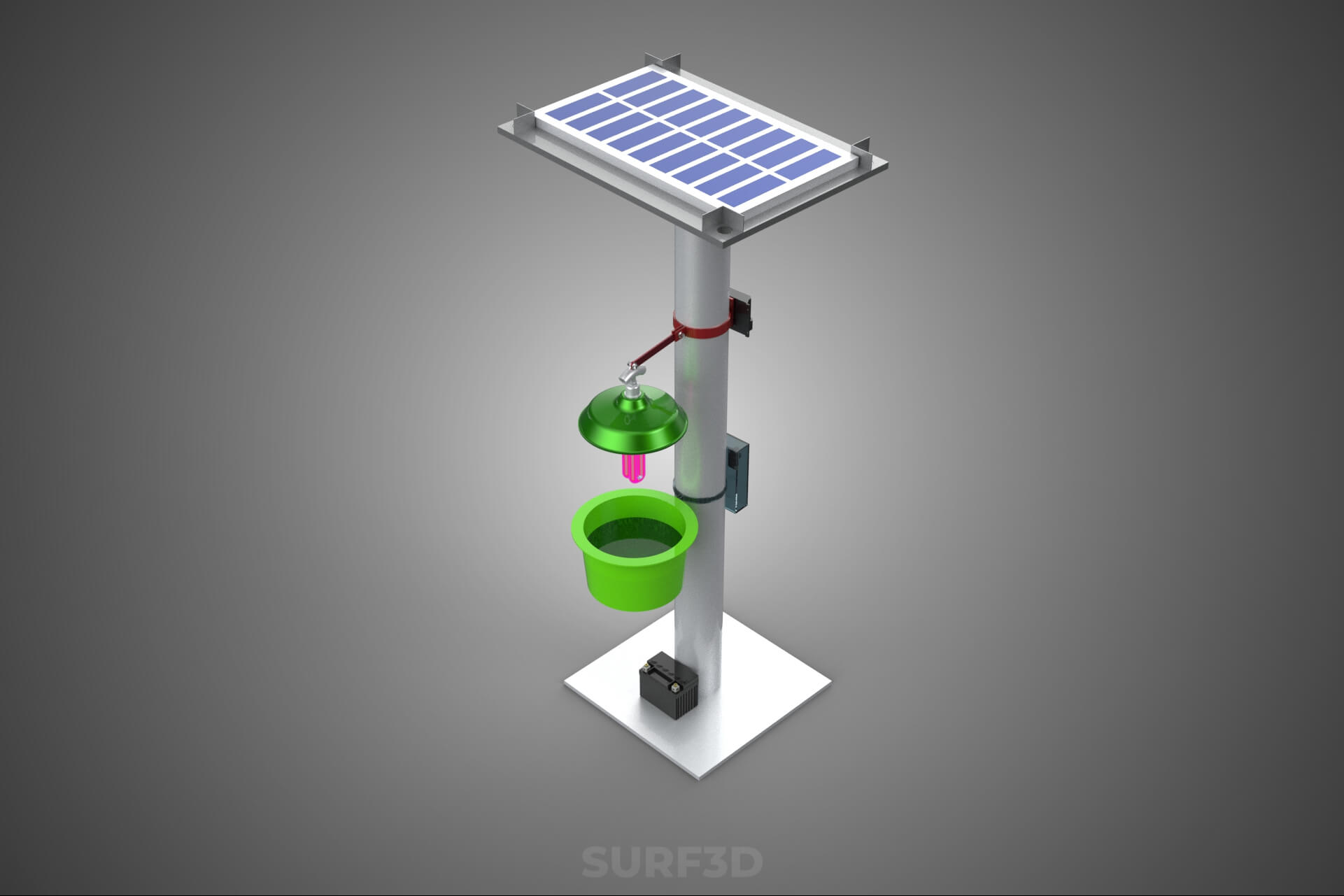 Solar Powered UV LED Light Lamp Insect Trap Pest Bug Catcher 3D Model