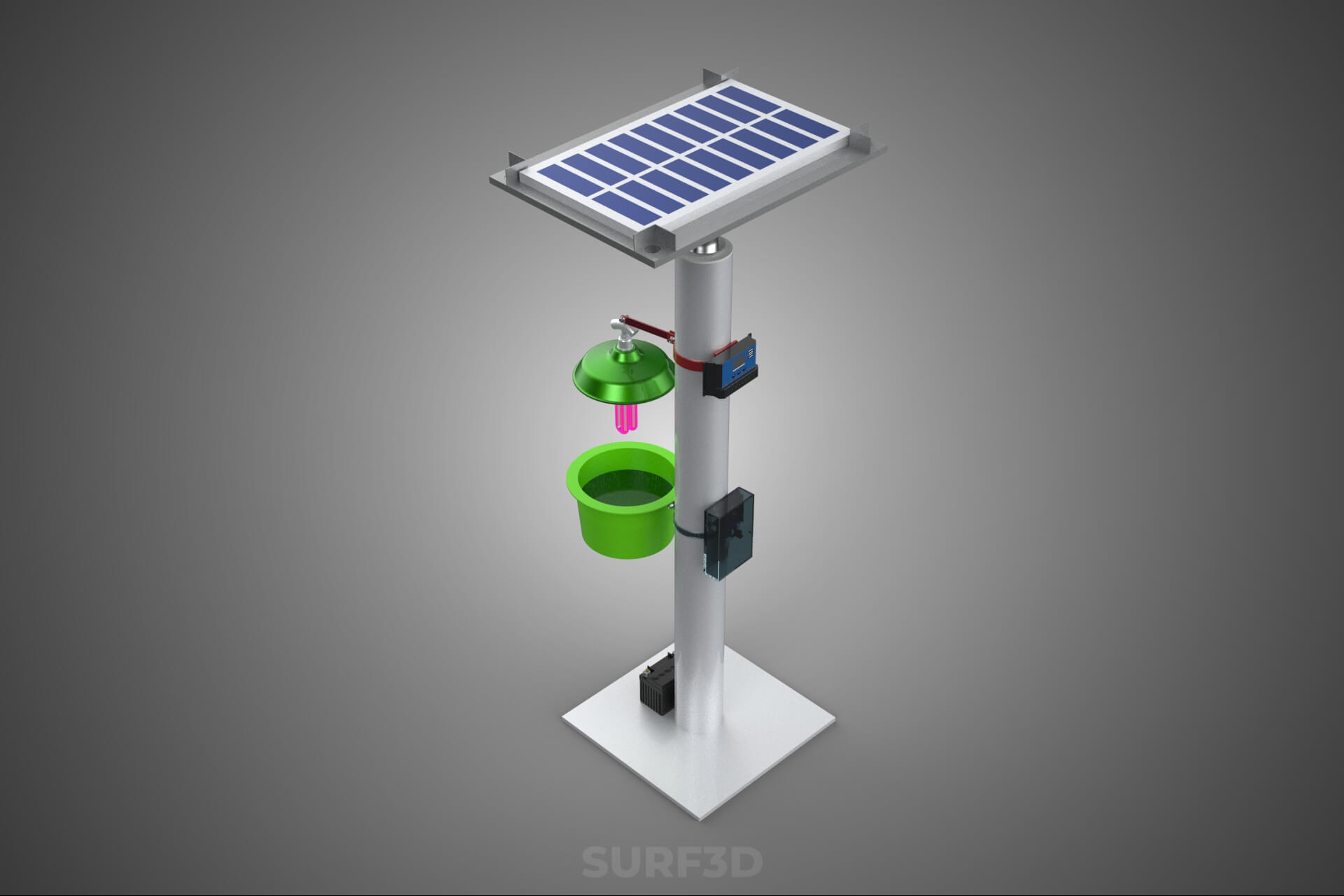 Solar Powered UV LED Light Lamp Insect Trap Pest Bug Catcher 3D Model
