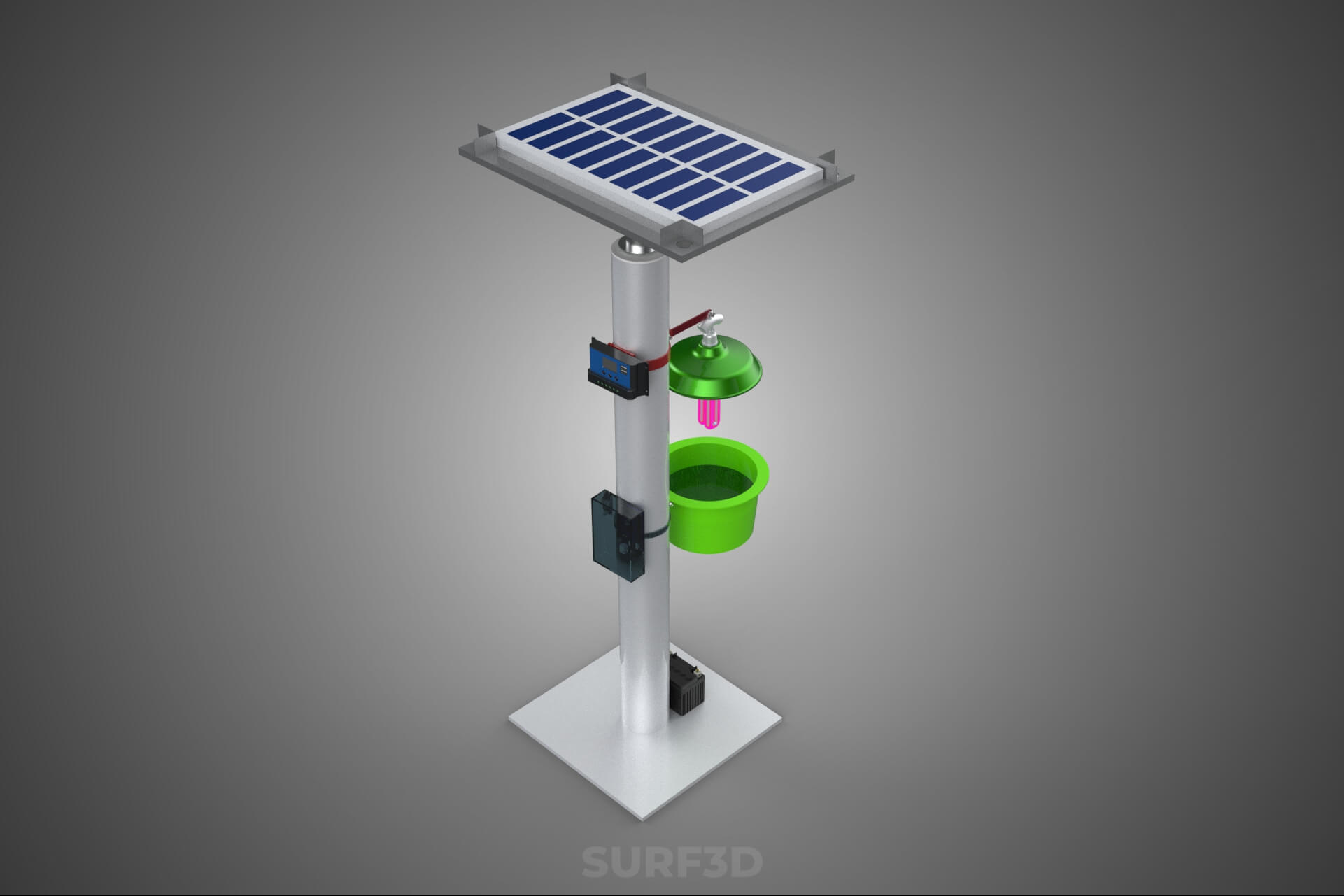 Solar Powered UV LED Light Lamp Insect Trap Pest Bug Catcher 3D Model