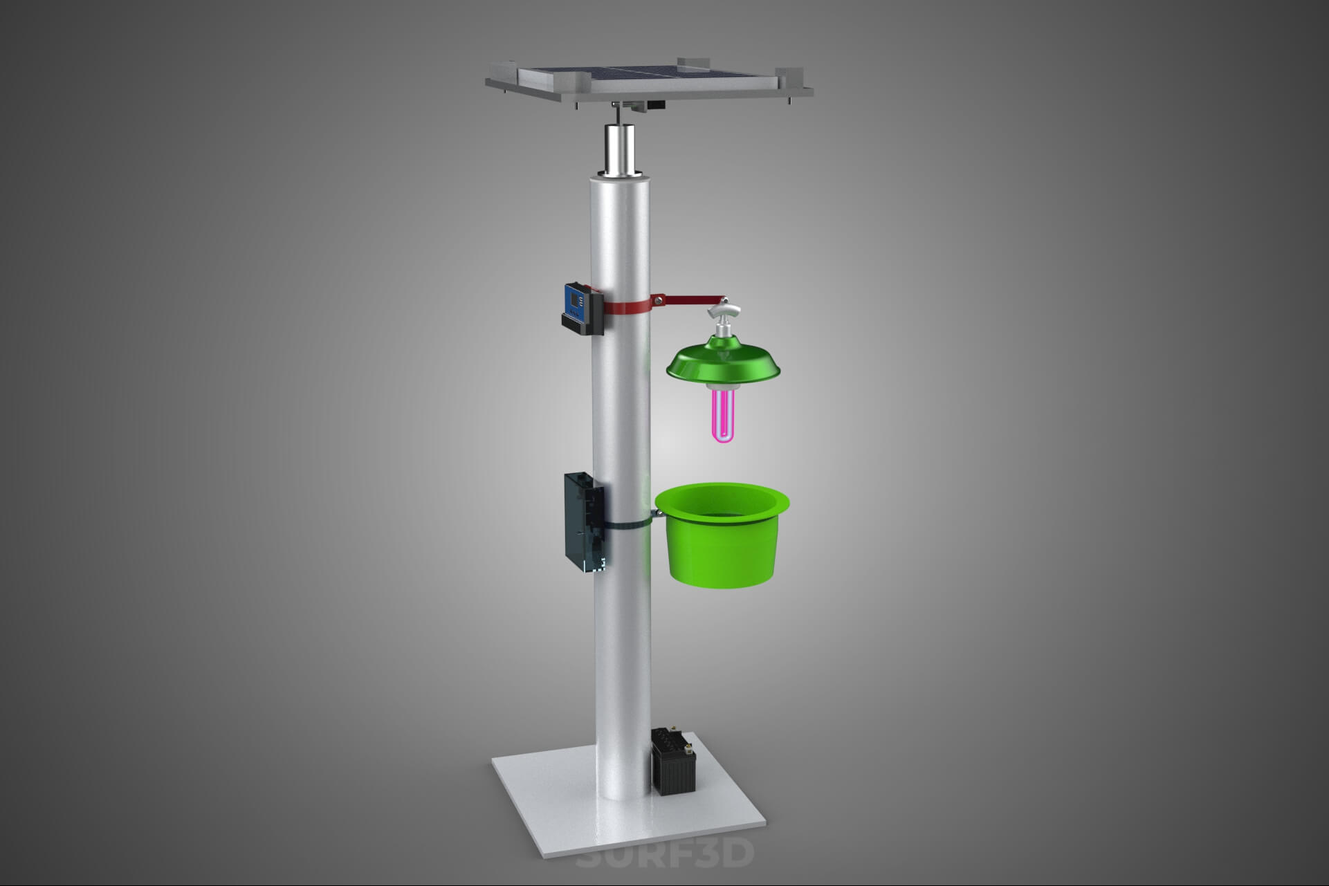 Solar Powered UV LED Light Lamp Insect Trap Pest Bug Catcher 3D Model