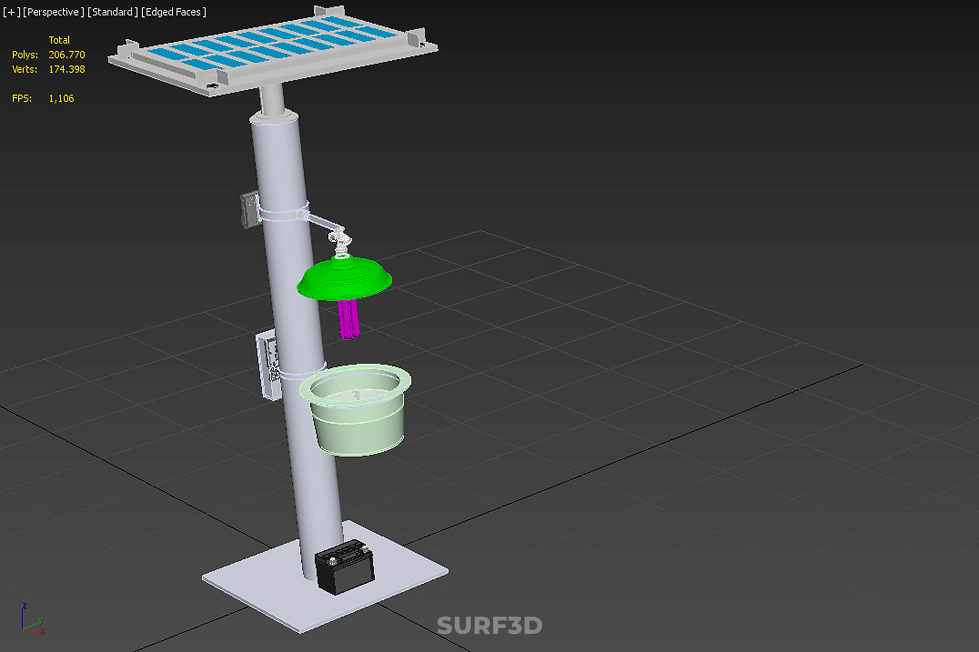 Solar Powered UV LED Light Lamp Insect Trap Pest Bug Catcher 3D Model