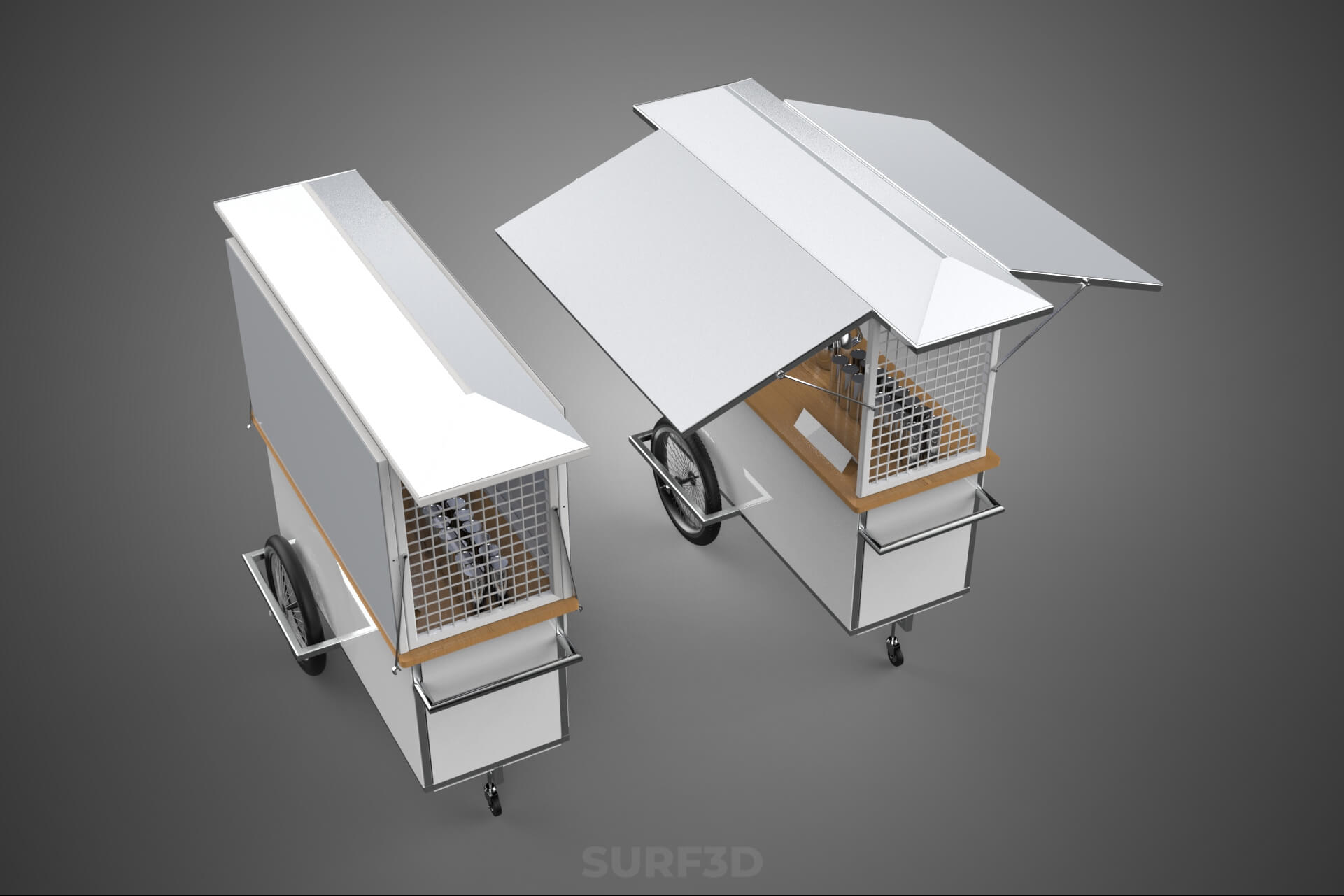 Street Food Cart Trolley Beverage Stall Vending Booth Kiosk 3D Model