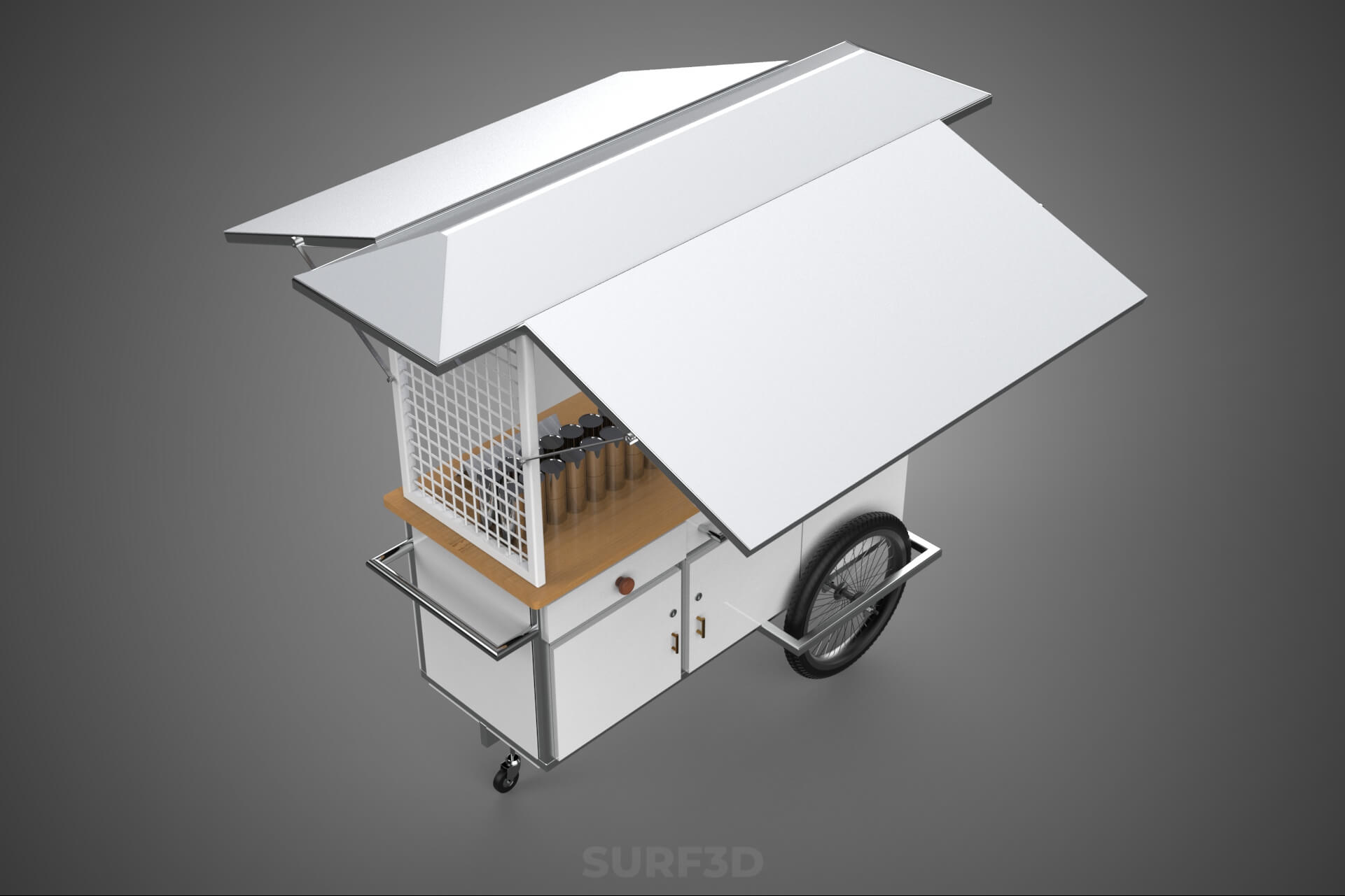 Street Food Cart Trolley Beverage Stall Vending Booth Kiosk 3D Model