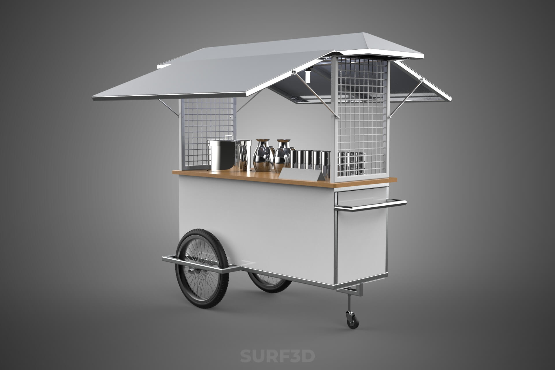Street Food Cart Trolley Beverage Stall Vending Booth Kiosk 3D Model
