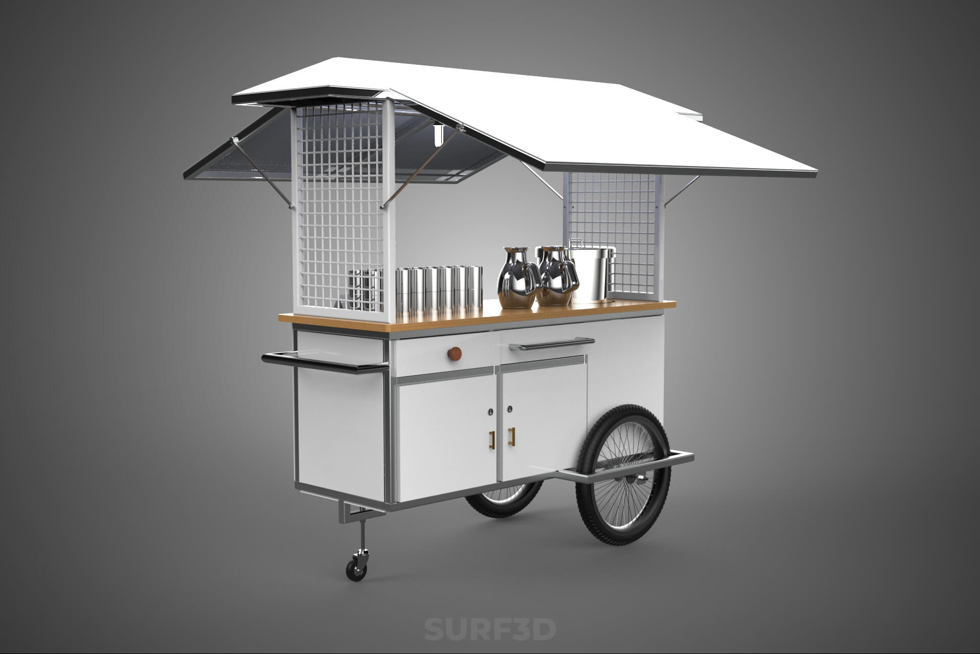 Street Food Cart Trolley Beverage Stall Vending Booth Kiosk 3D Model