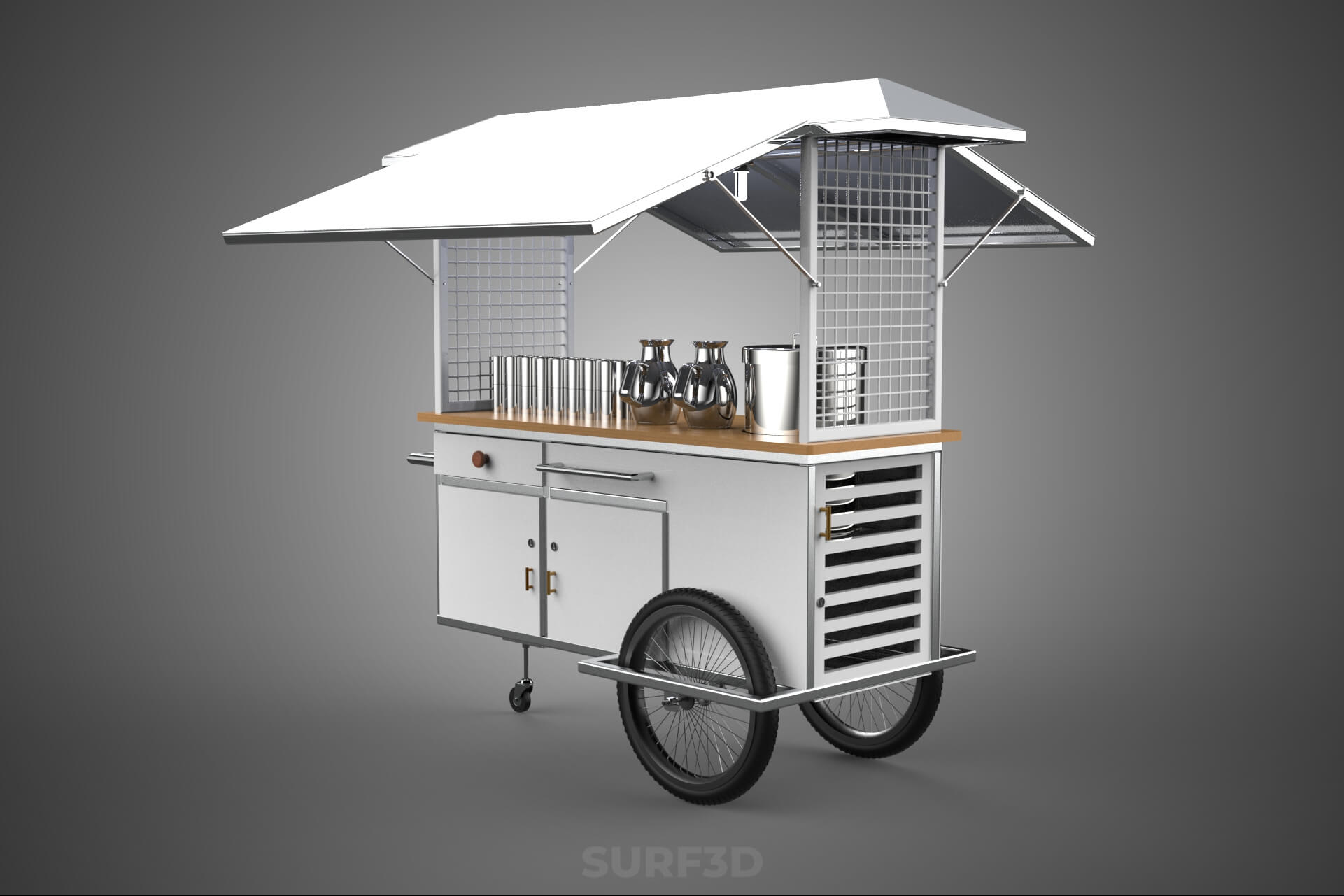 Street Food Cart Trolley Beverage Stall Vending Booth Kiosk 3D Model