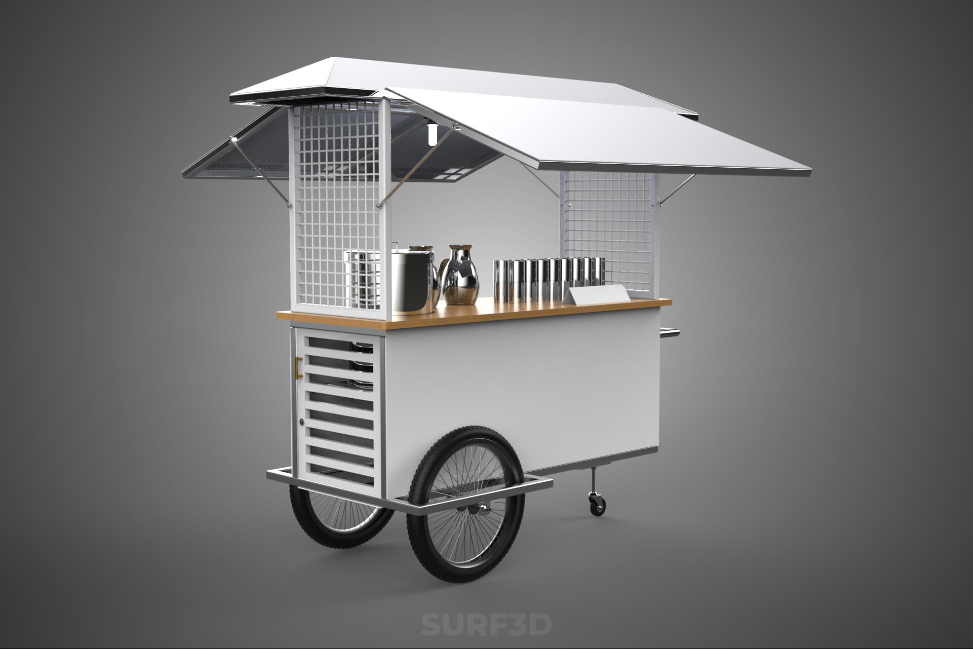Street Food Cart Trolley Beverage Stall Vending Booth Kiosk 3D Model