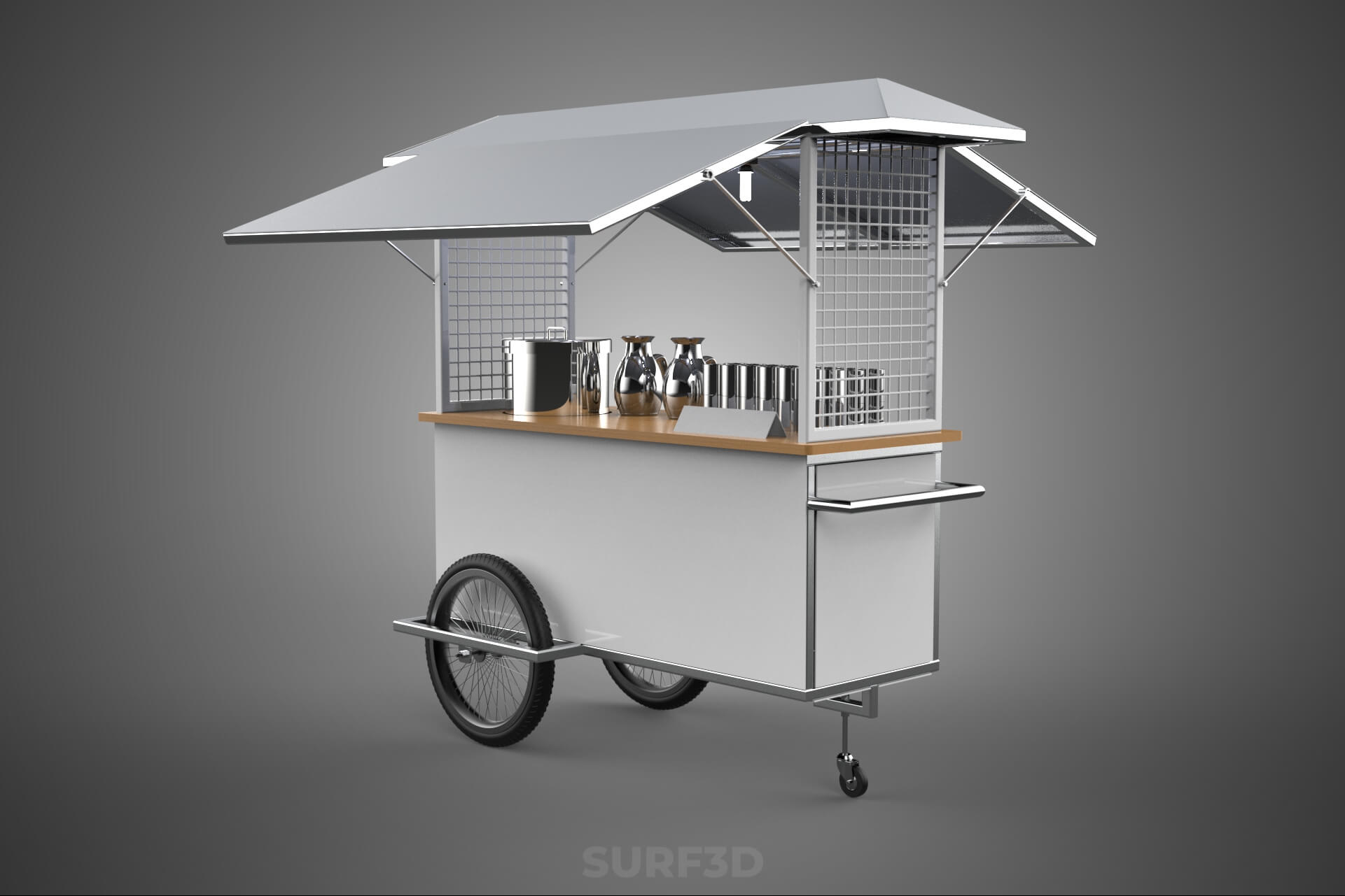 Street Food Cart Trolley Beverage Stall Vending Booth Kiosk 3D Model