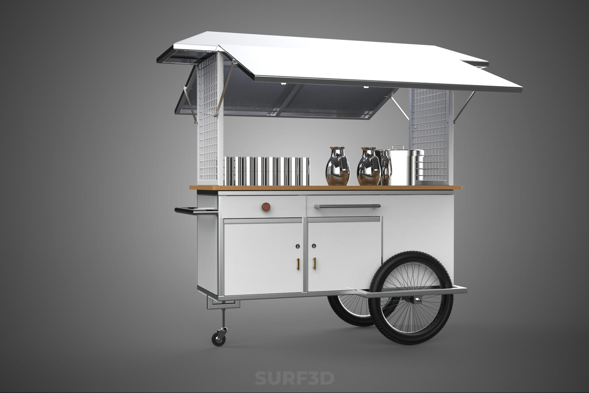 Street Food Cart Trolley Beverage Stall Vending Booth Kiosk 3D Model